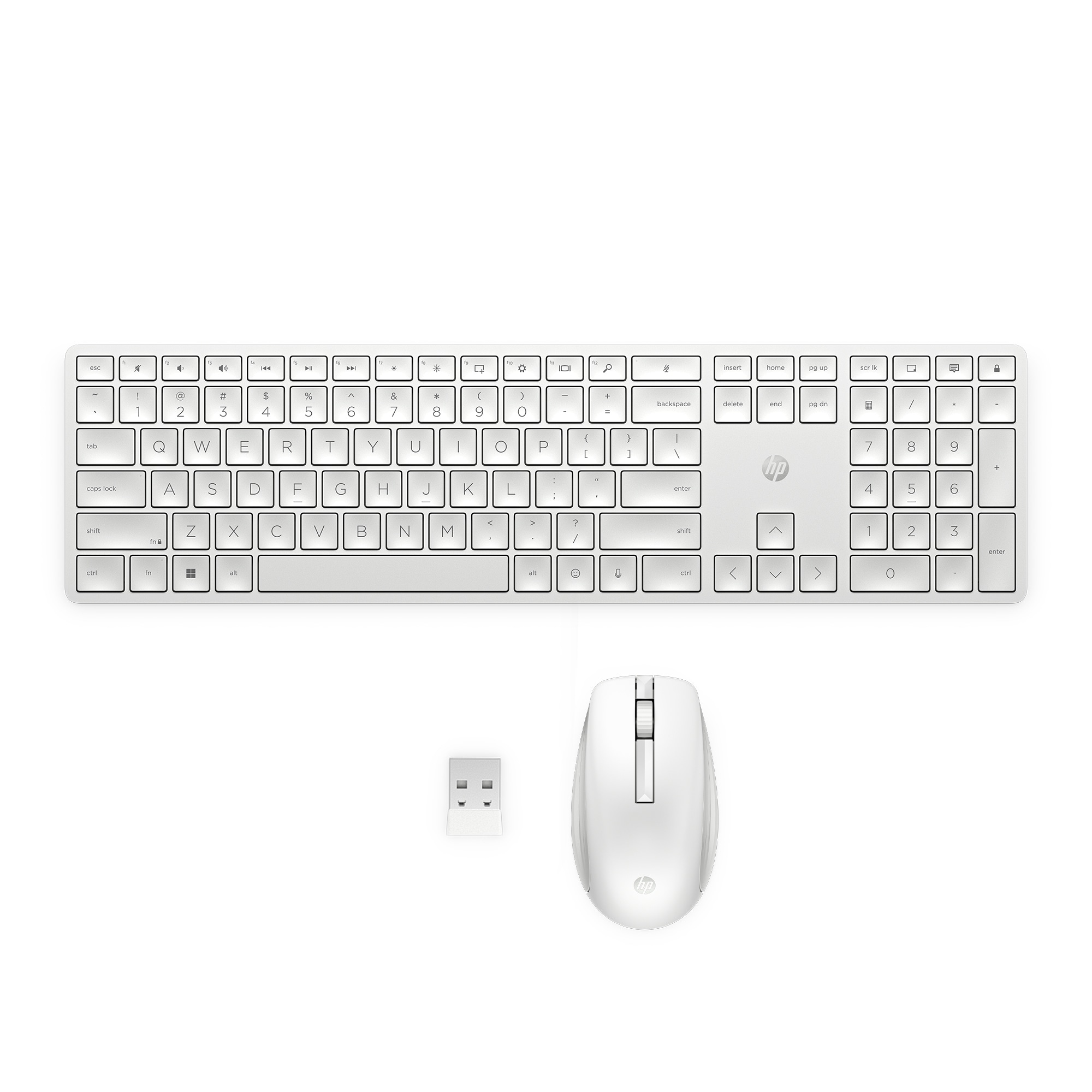 White wireless keyboard and mouse set. The background is white.