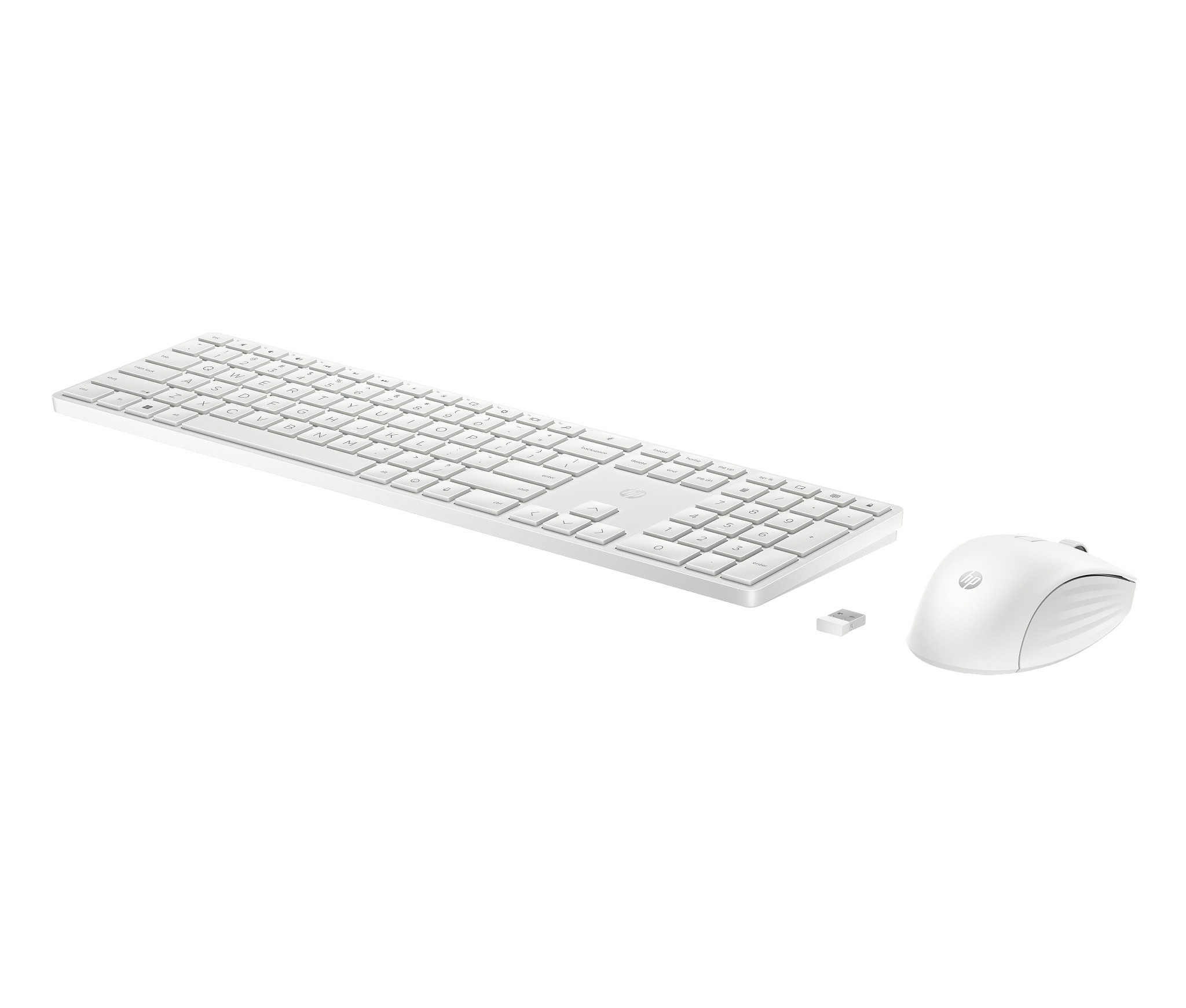 Weißes Tastatur- und Maus-Set auf weißem Hintergrund.