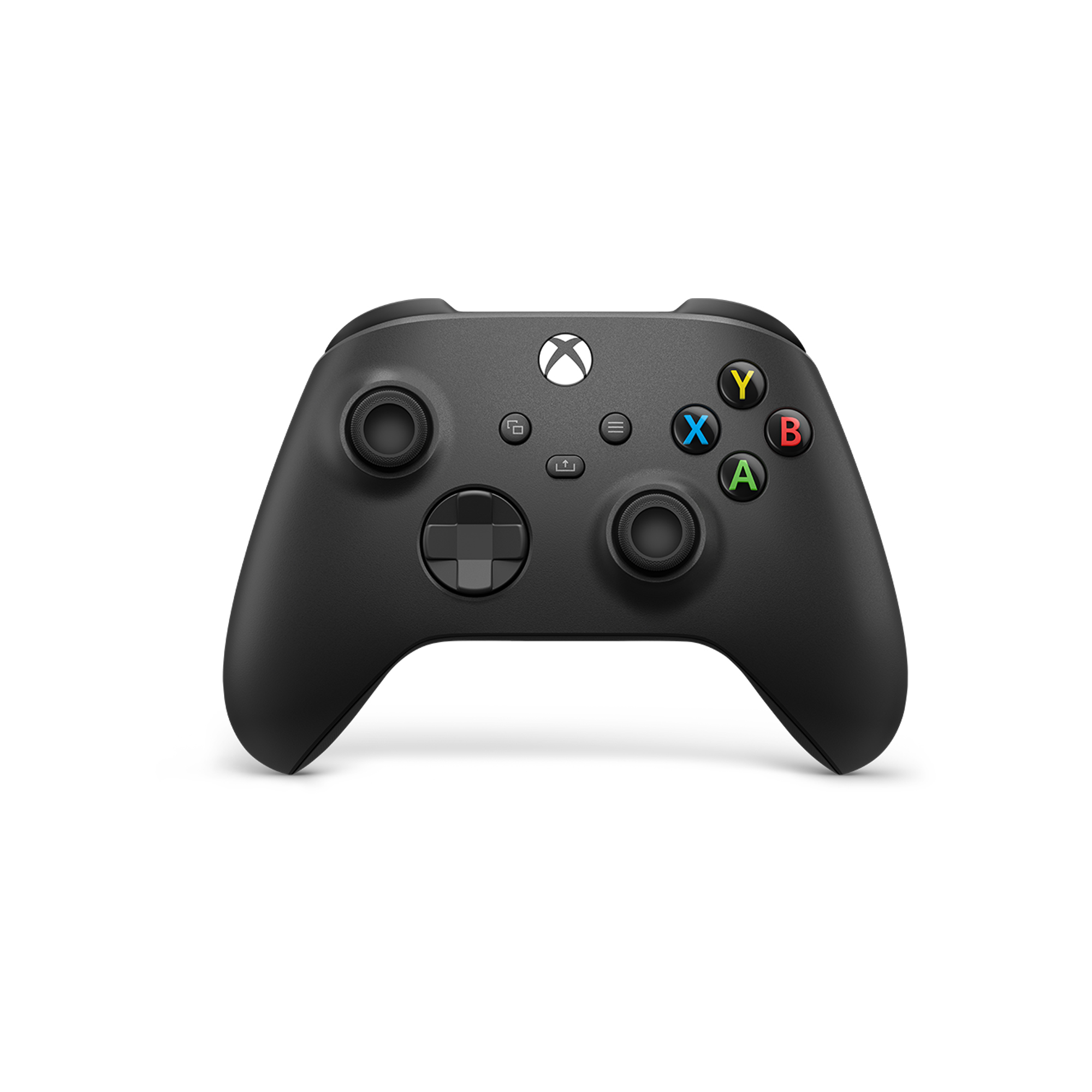 Czarny kontroler Xbox z przyciskami Y, X, B i A. Białe logo Xbox.