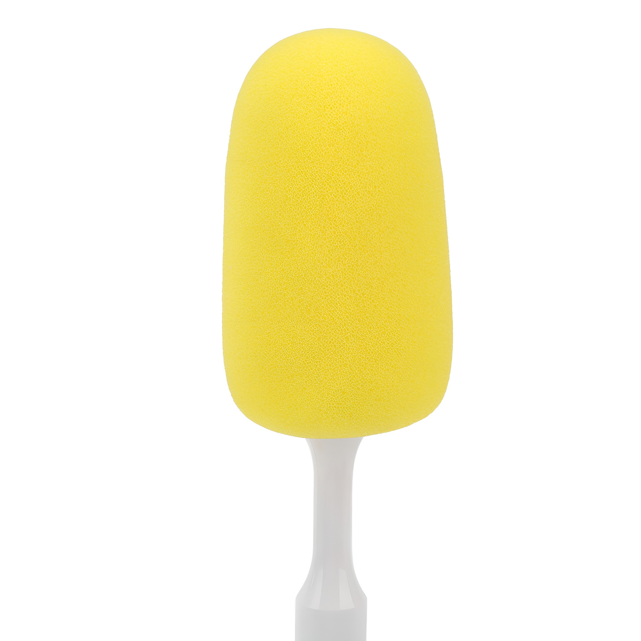 Gelbe Flaschenbürste mit weißem Griff.