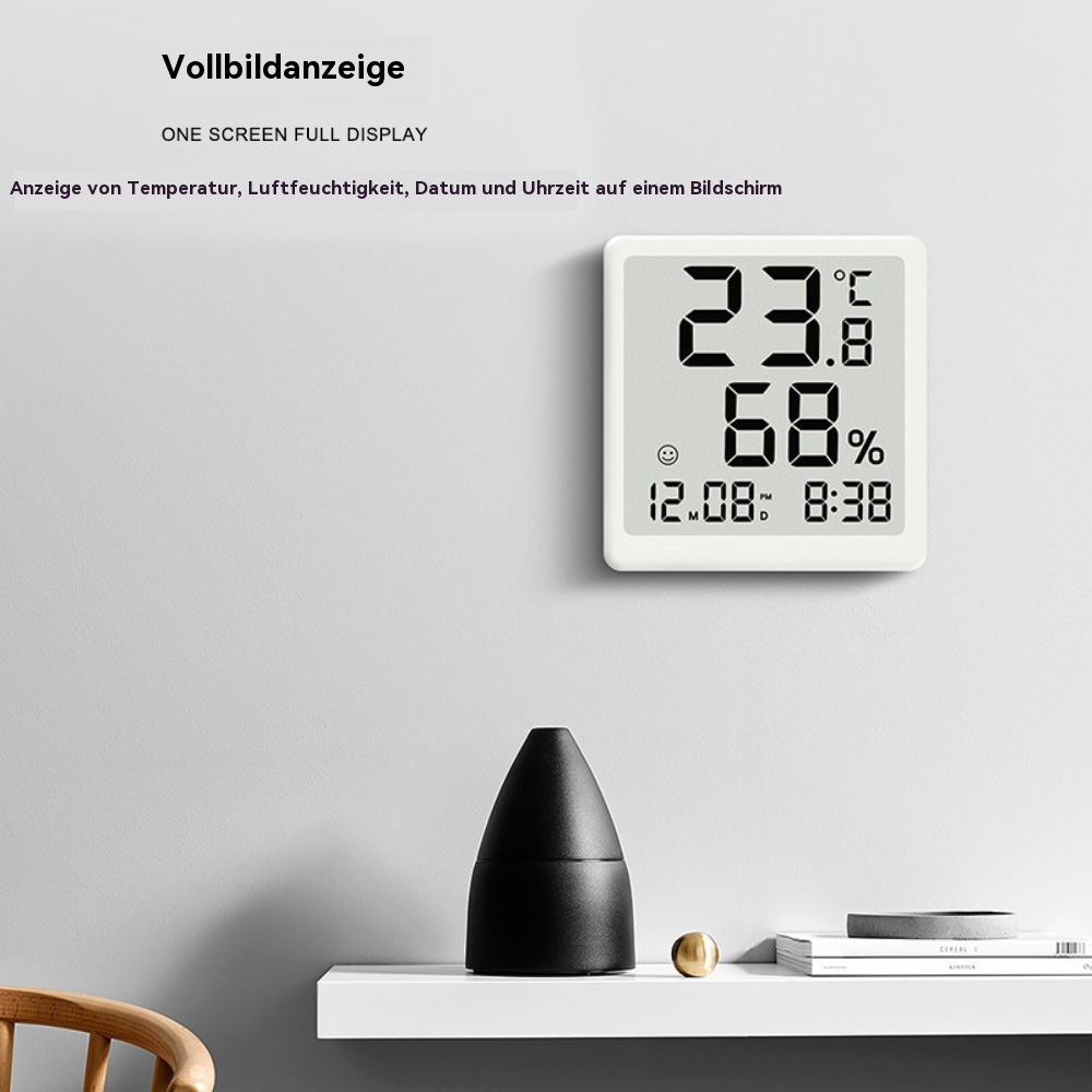 Digitalthermometer, das Temperatur und Luftfeuchtigkeit anzeigt.