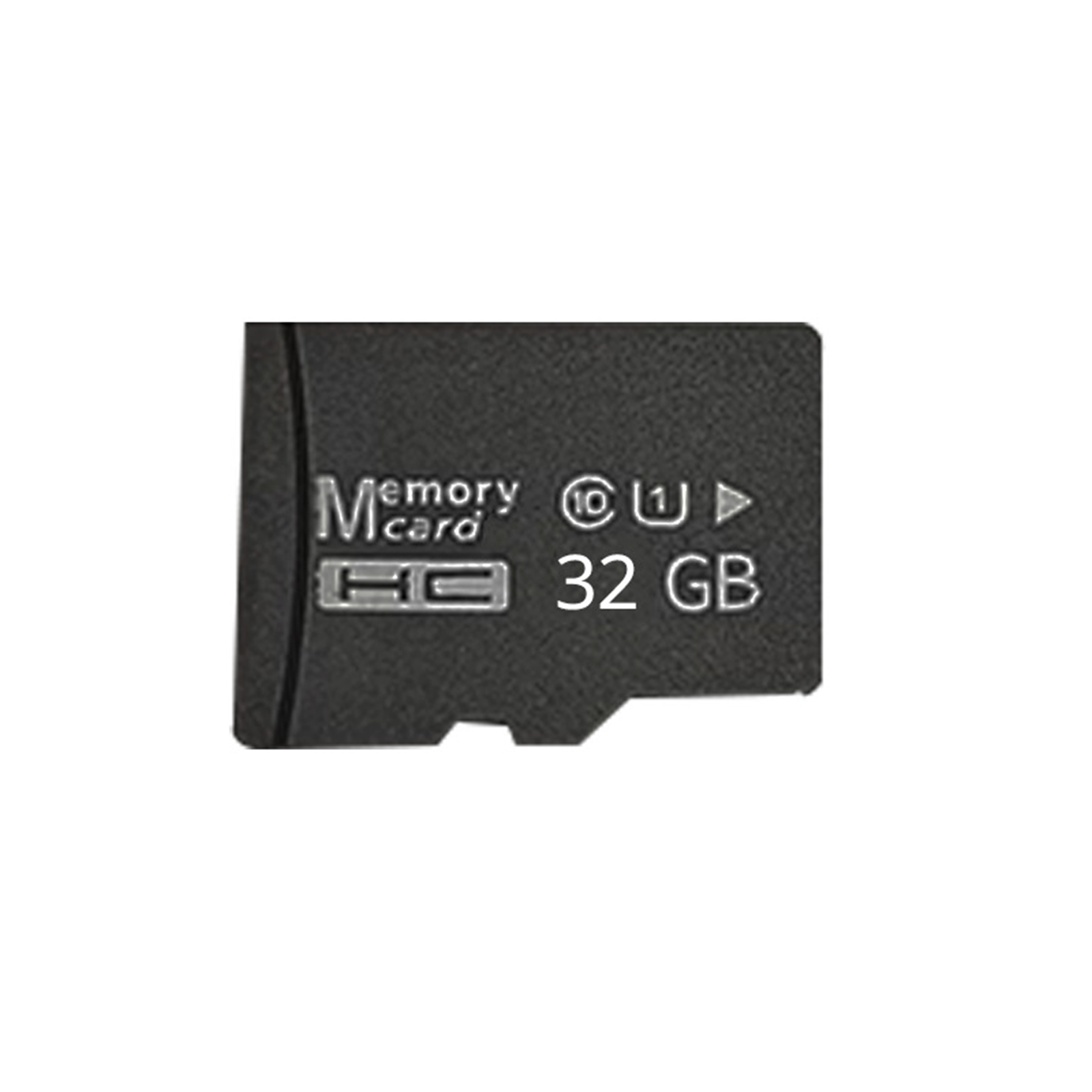 Eine schwarze SD-Karte mit 'Memory card', '32 GB' aufgedruckt und anderen Symbolen.
