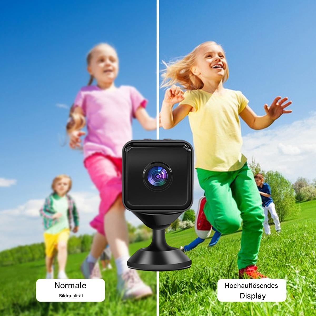 Kamera mit hoher Displayqualität. Menschen spielen im Hintergrund. Die Kamera ist im Fokus.