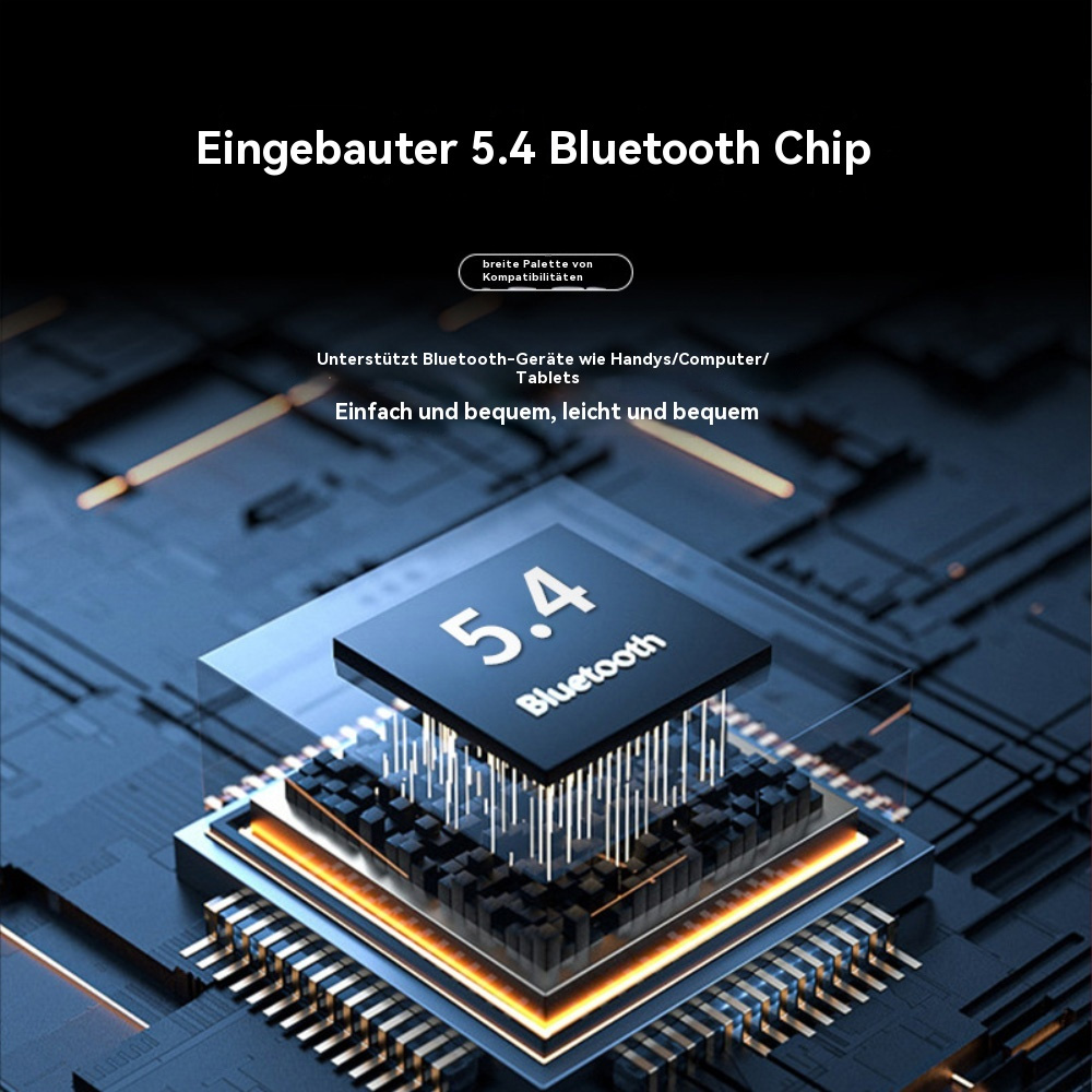 Nahaufnahme eines 5.4 Bluetooth-Chips. Der Chip befindet sich auf einer Leiterplatte. Text auf Deutsch.
