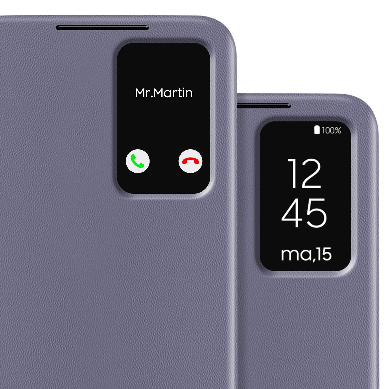 La custodia del telefono mostra la chiamata in arrivo da Mr. Martin. L'ora è 12:45.