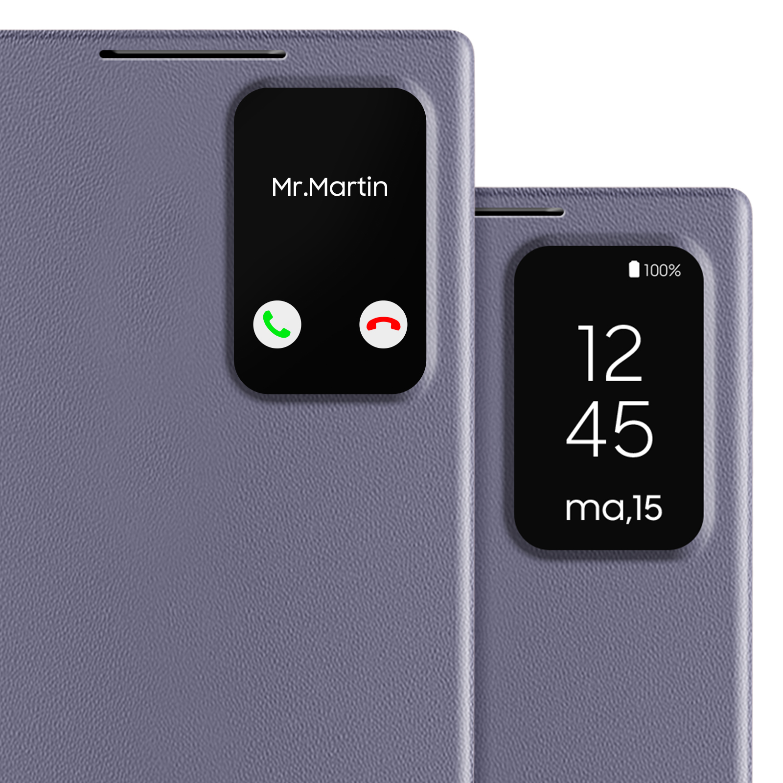 Due schermi di telefono che mostrano una chiamata e l'ora.
