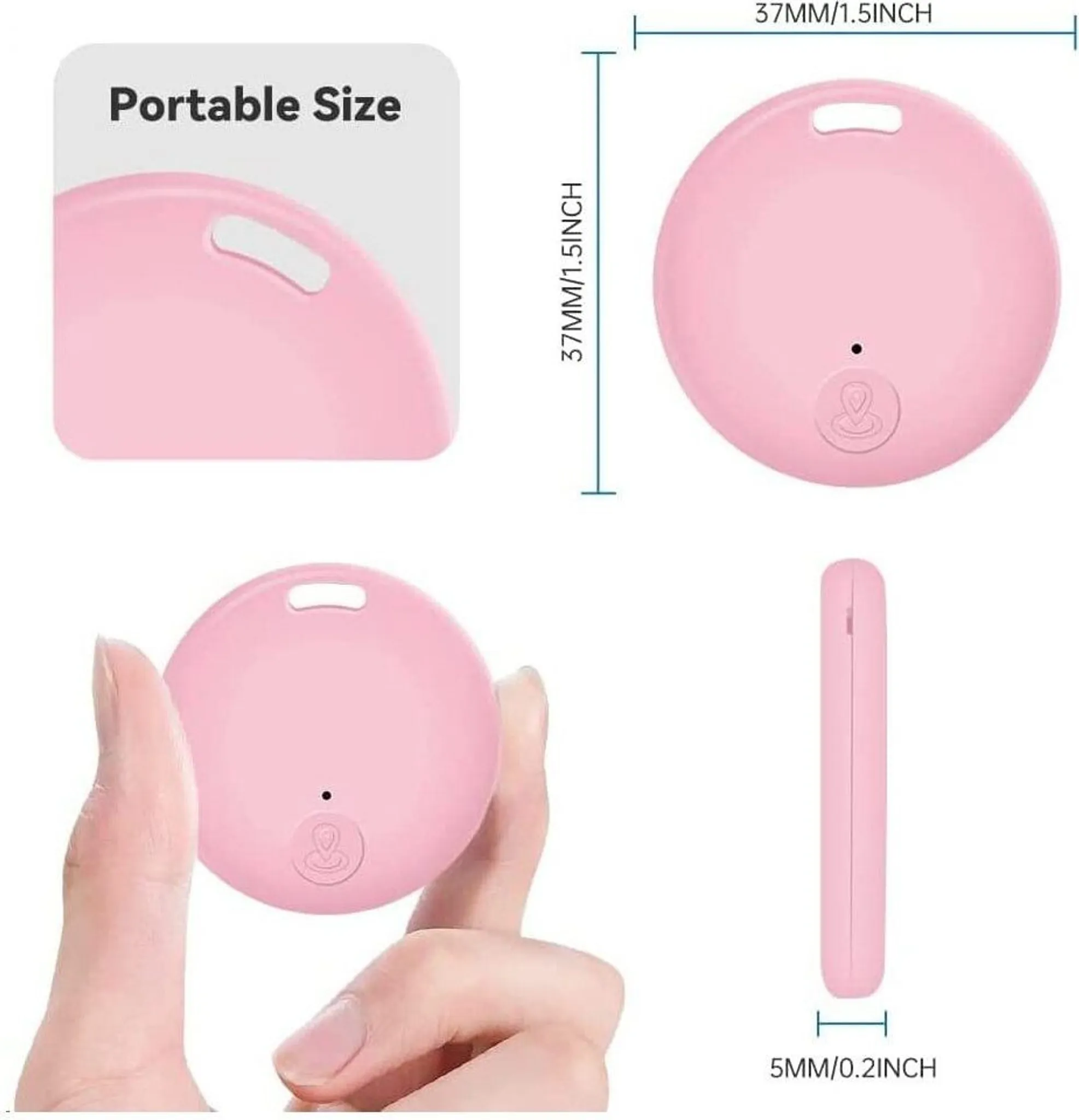 Ein rosa Gerät mit Abmessungen und eine Hand, die es hält. Das Gerät sieht rund aus.