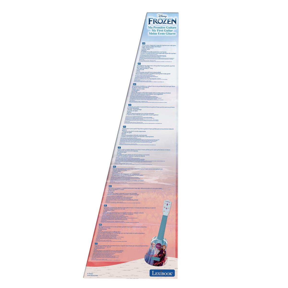 Wysokie opakowanie gitary Frozen z tekstem i obrazami gitary.