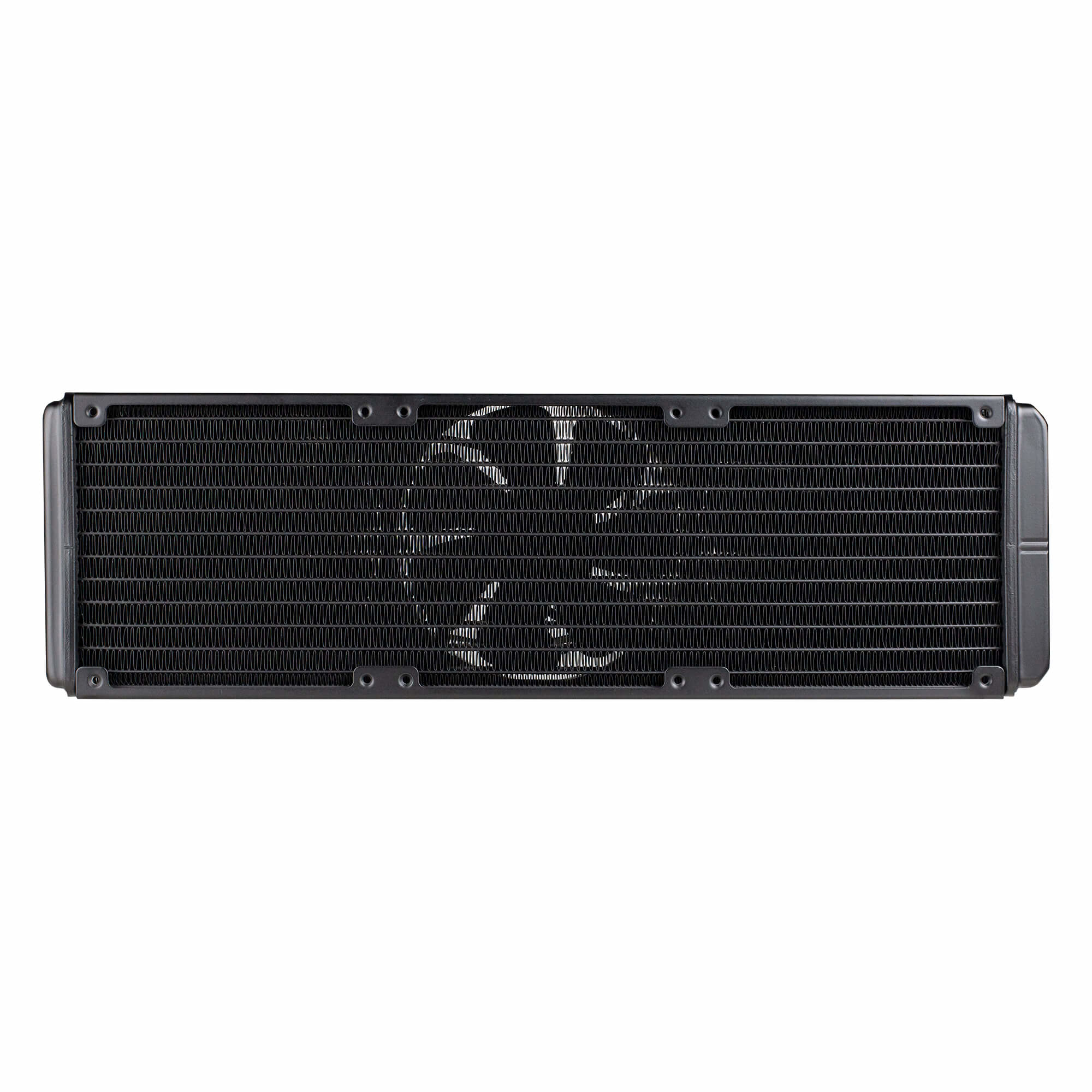 Radiatore per raffreddamento a liquido per PC nero con ventola, orizzontale.