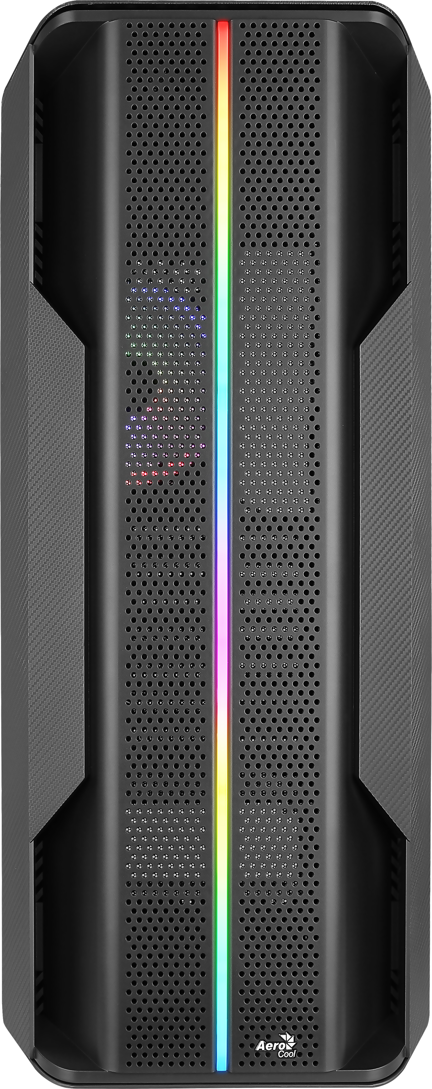 Case PC nero con striscia luminosa RGB frontale. Lati perforati.