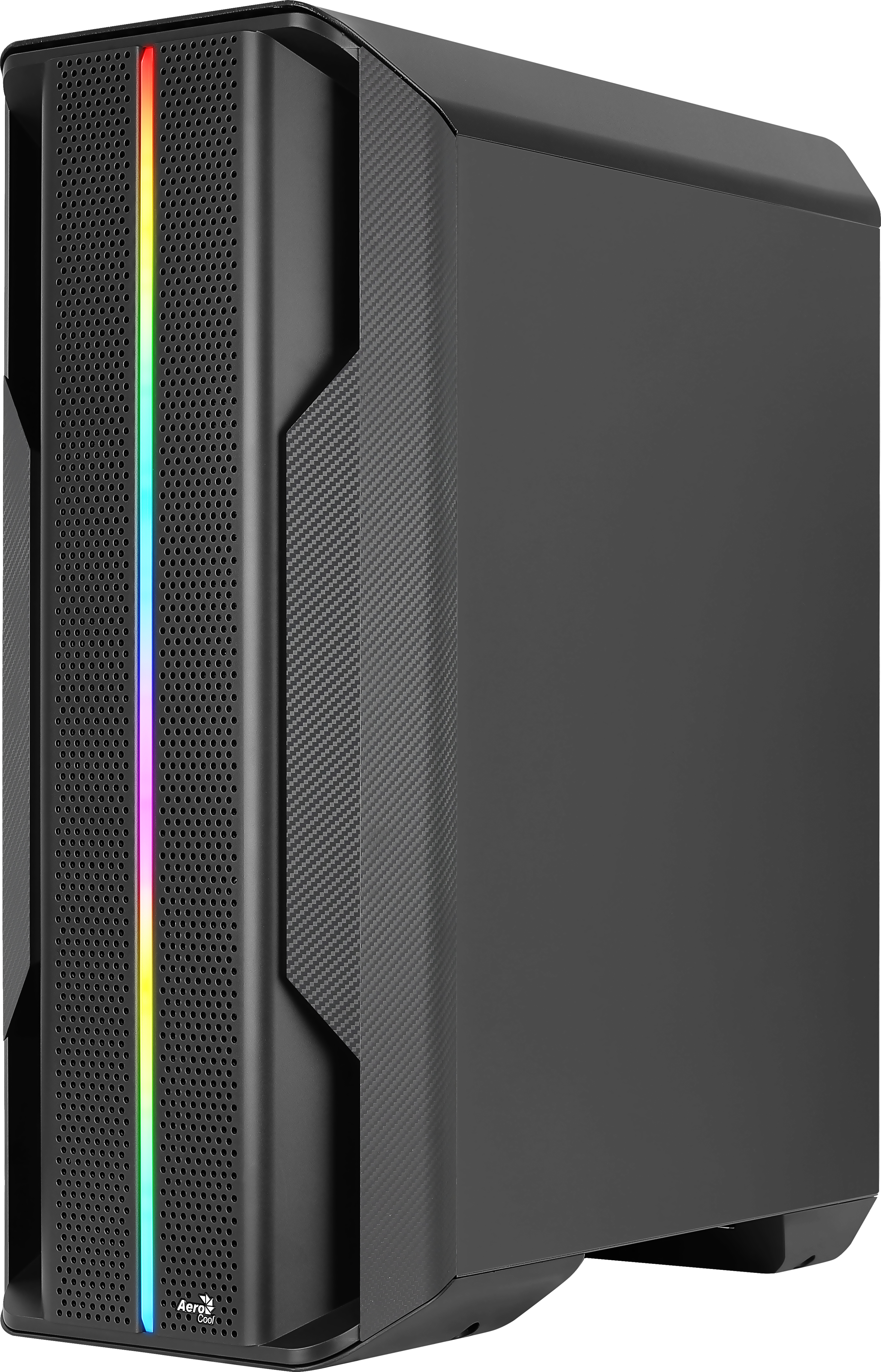 Case PC nero con strisce luminose colorate sul davanti.