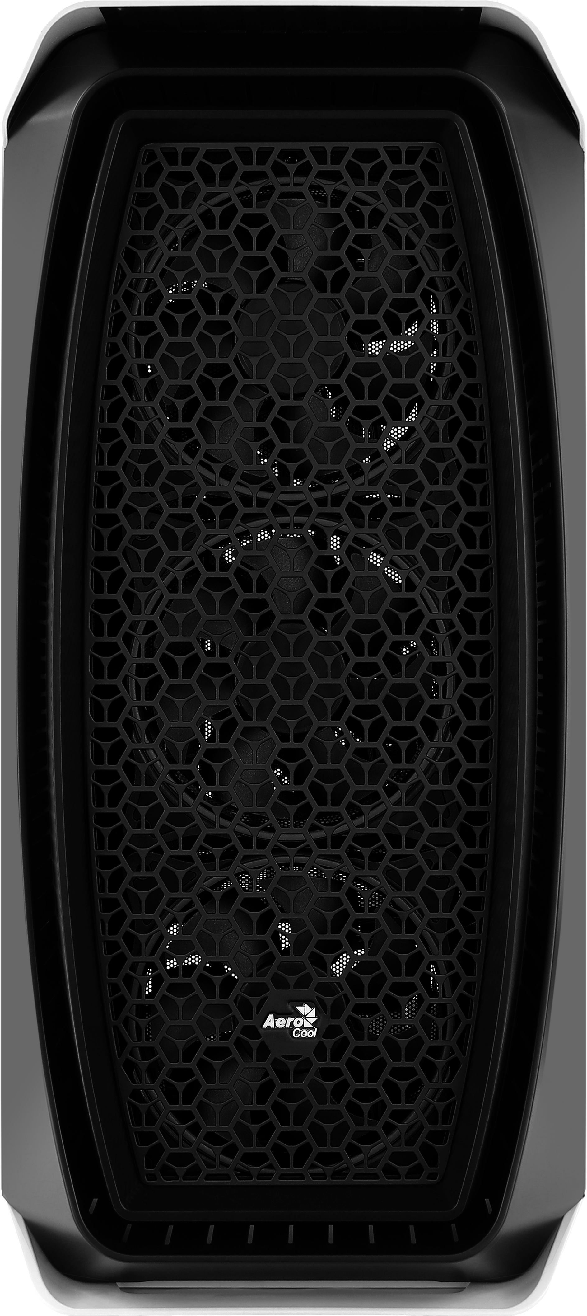 Case per computer bianco e nero, vista frontale, con design a nido d'ape.