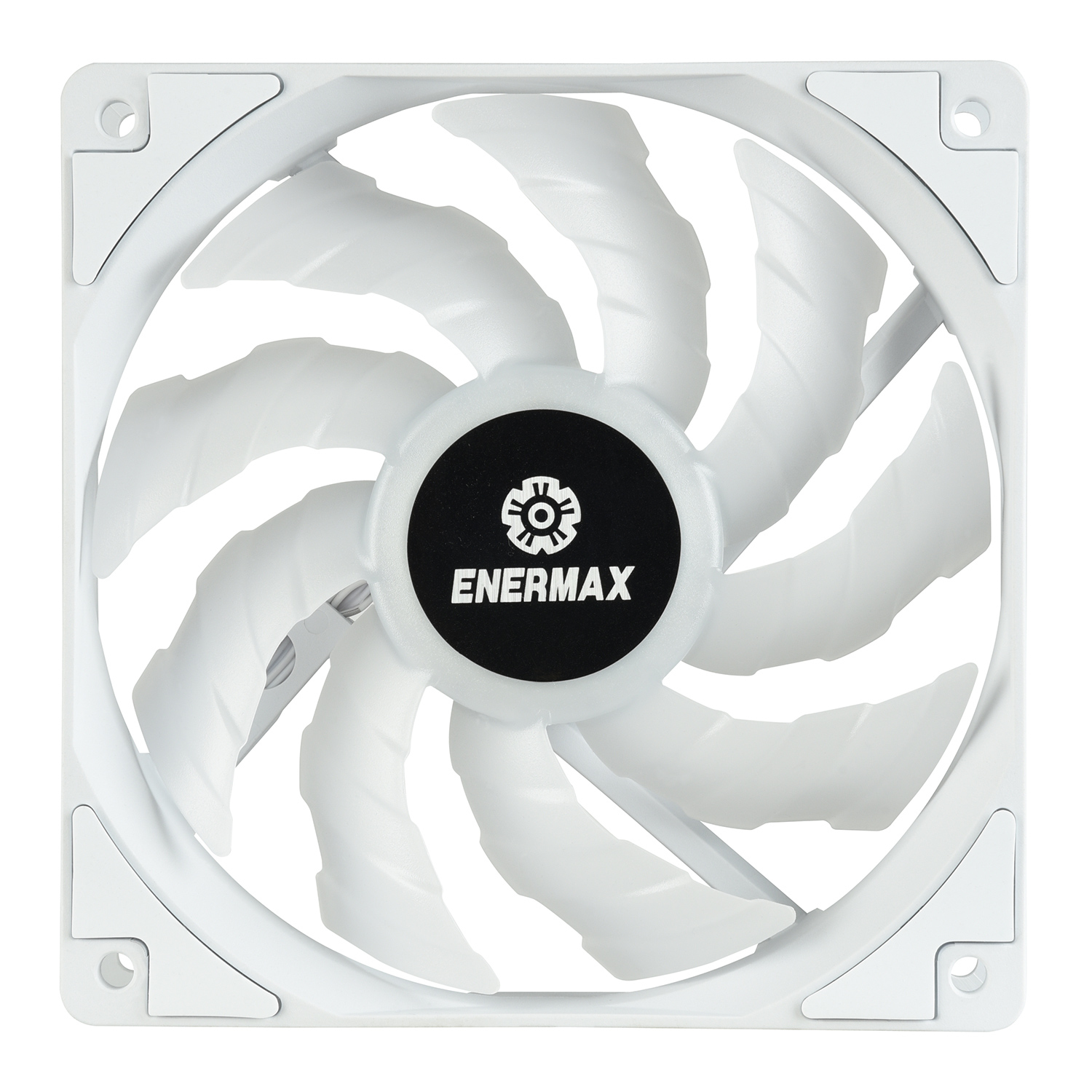 Dokuz kanatlı beyaz bilgisayar fanı ve ortasında Enermax logosu.