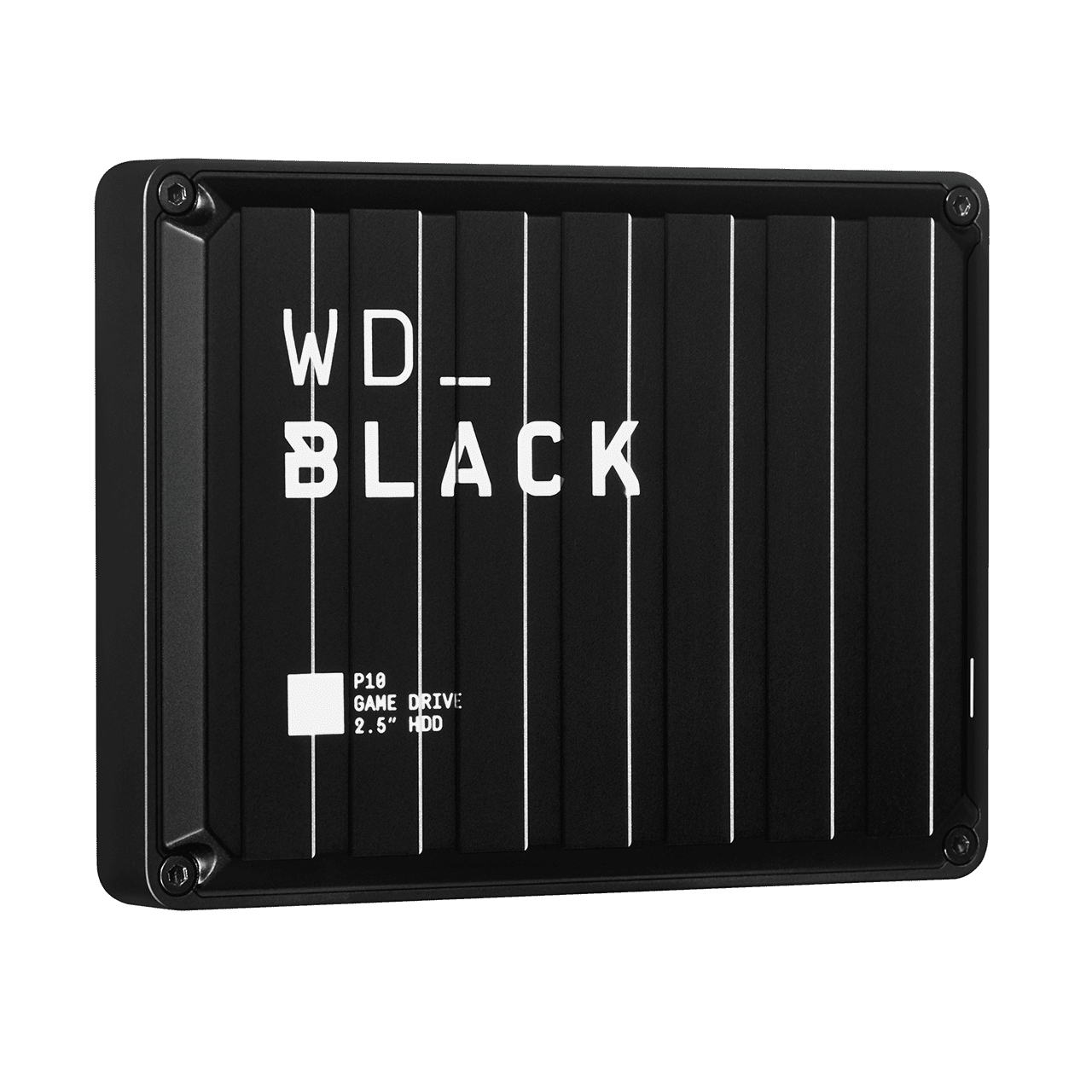 Czarny WD_Black P10 Game Drive 2,5" HDD, czarny zewnętrzny dysk twardy z białym tekstem.