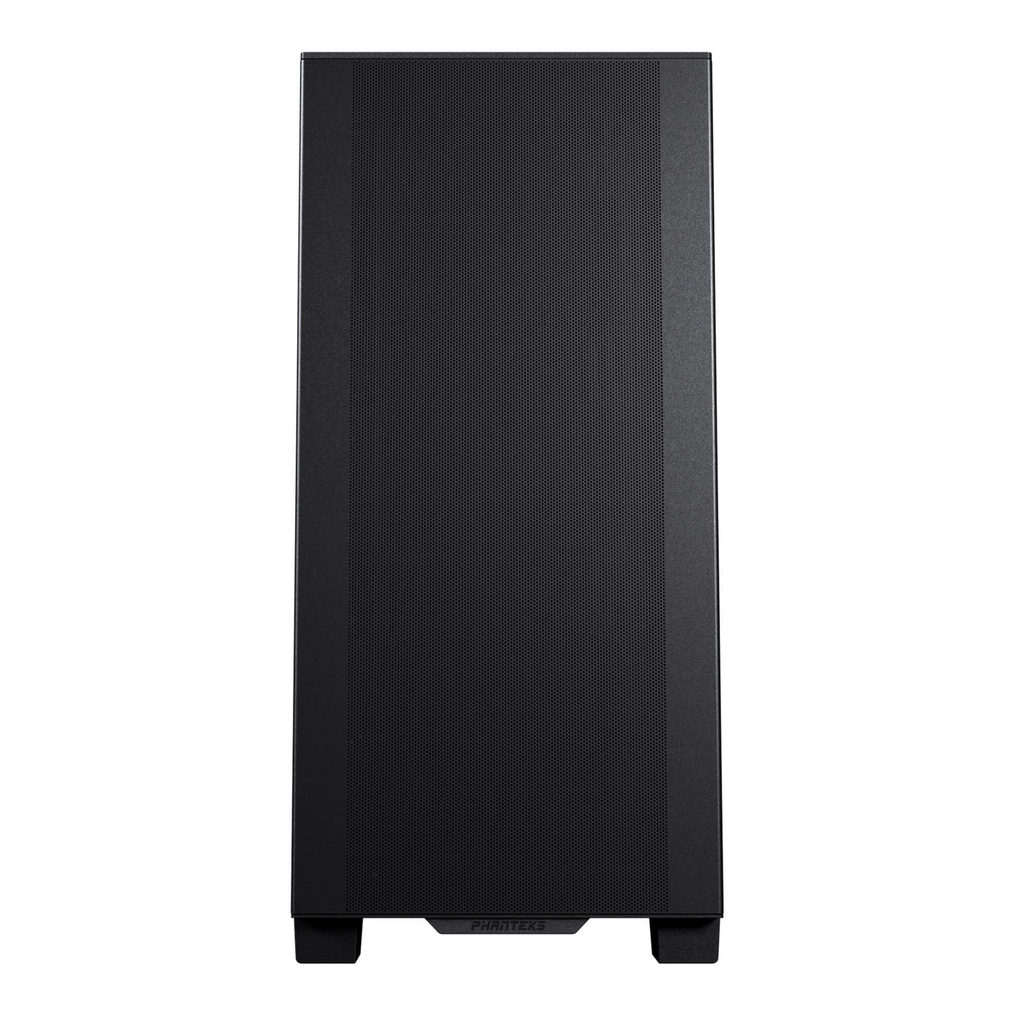 Panneau avant noir de boîtier d'ordinateur avec surface texturée. Forme rectangulaire.