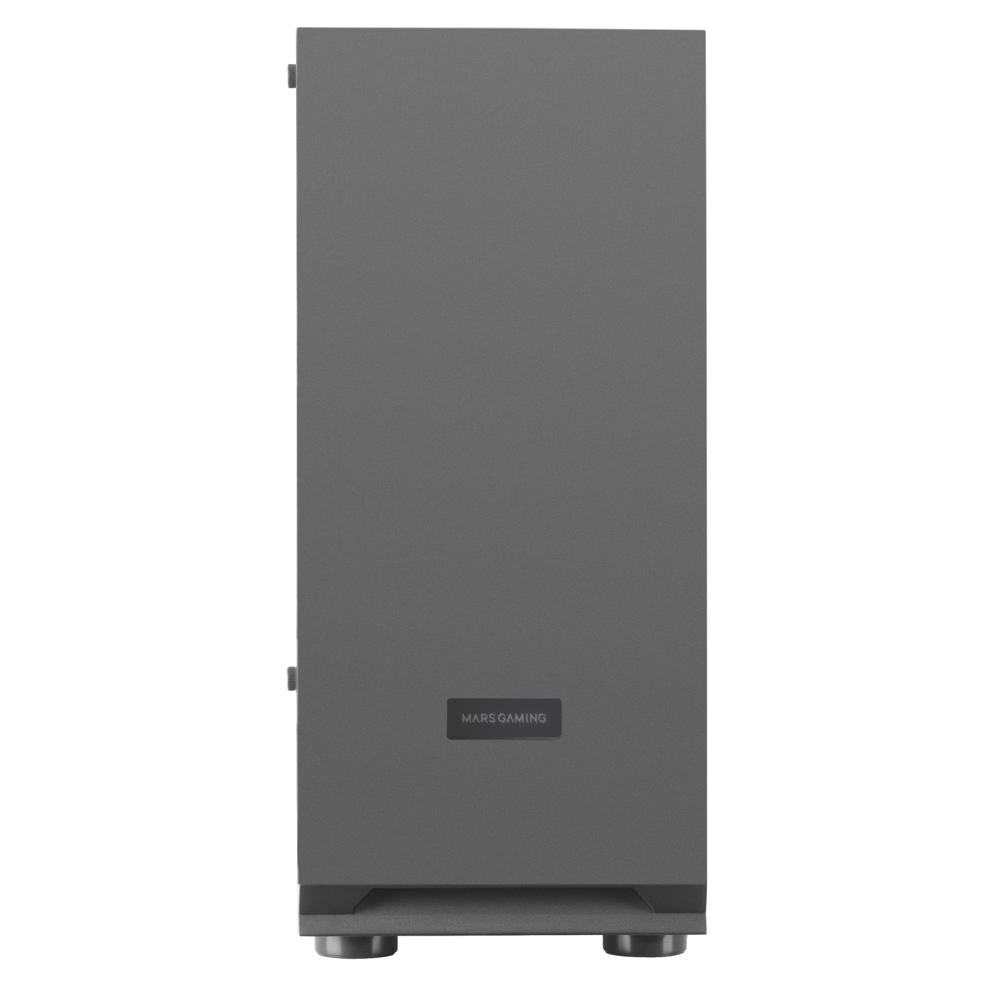 Case PC grigio, vista frontale, con logo "MARS GAMING" in basso.