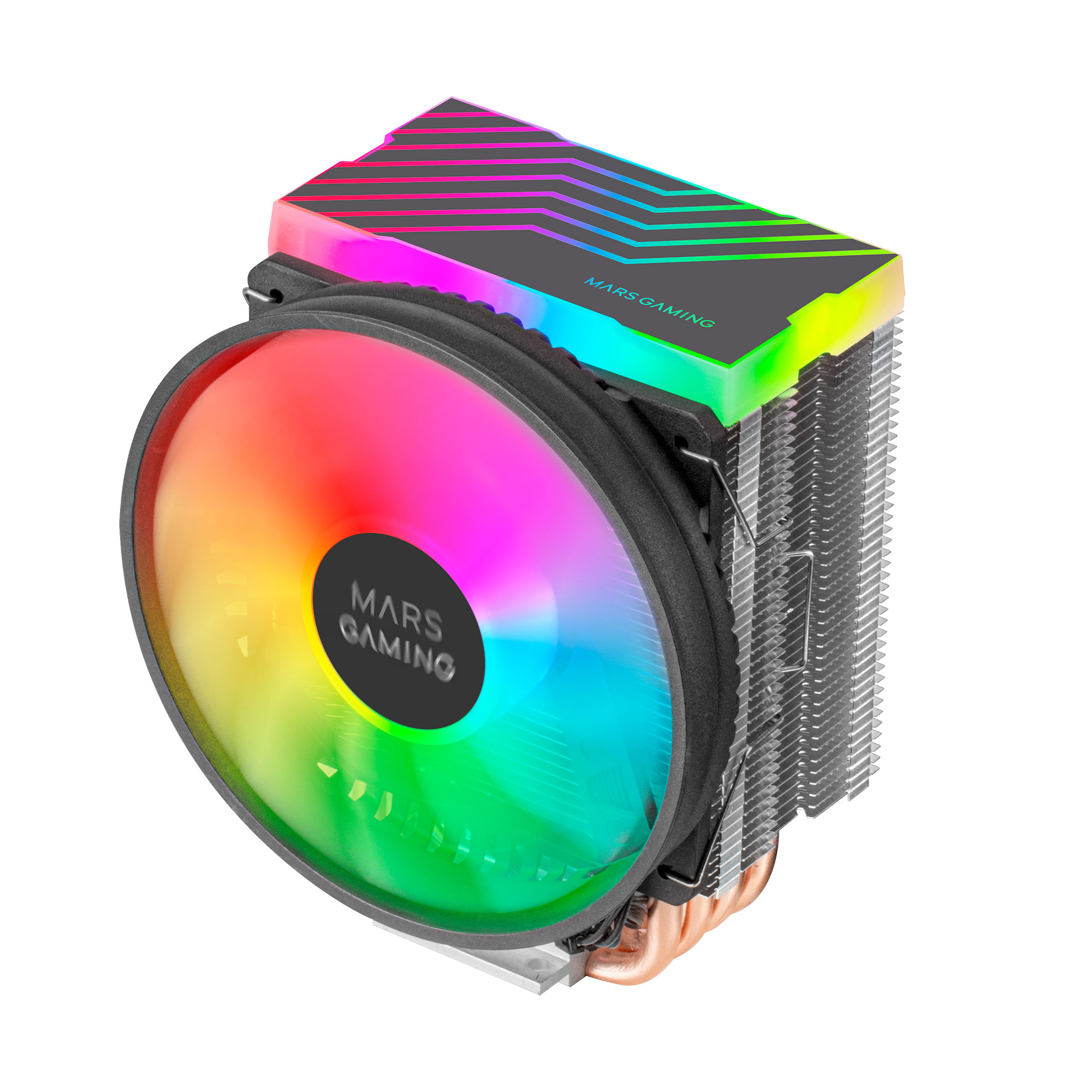 Enfriador de CPU para ordenador con ventilador arcoíris y disipador.
