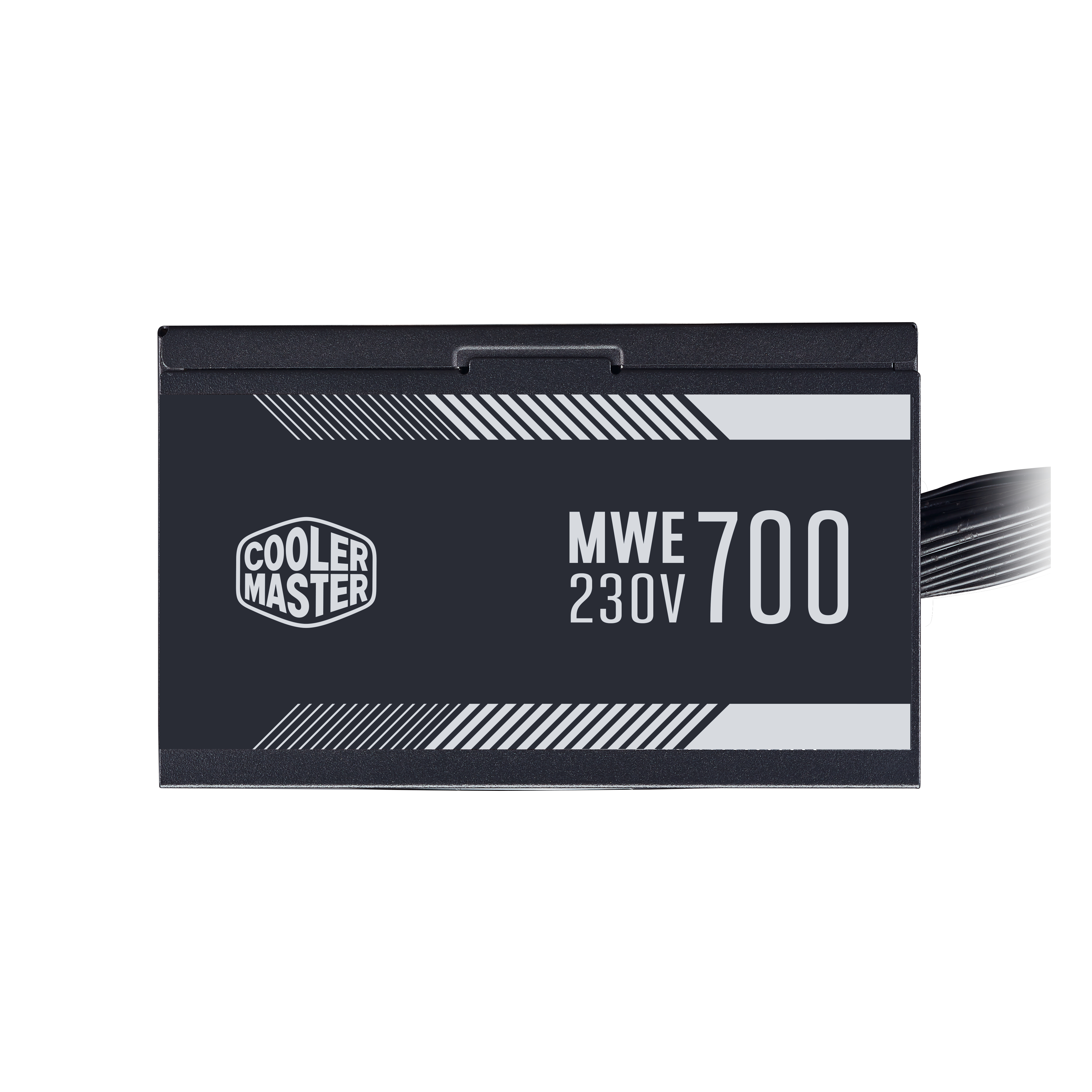 Un alimentatore nero Cooler Master MWE 700 con testo sul davanti.