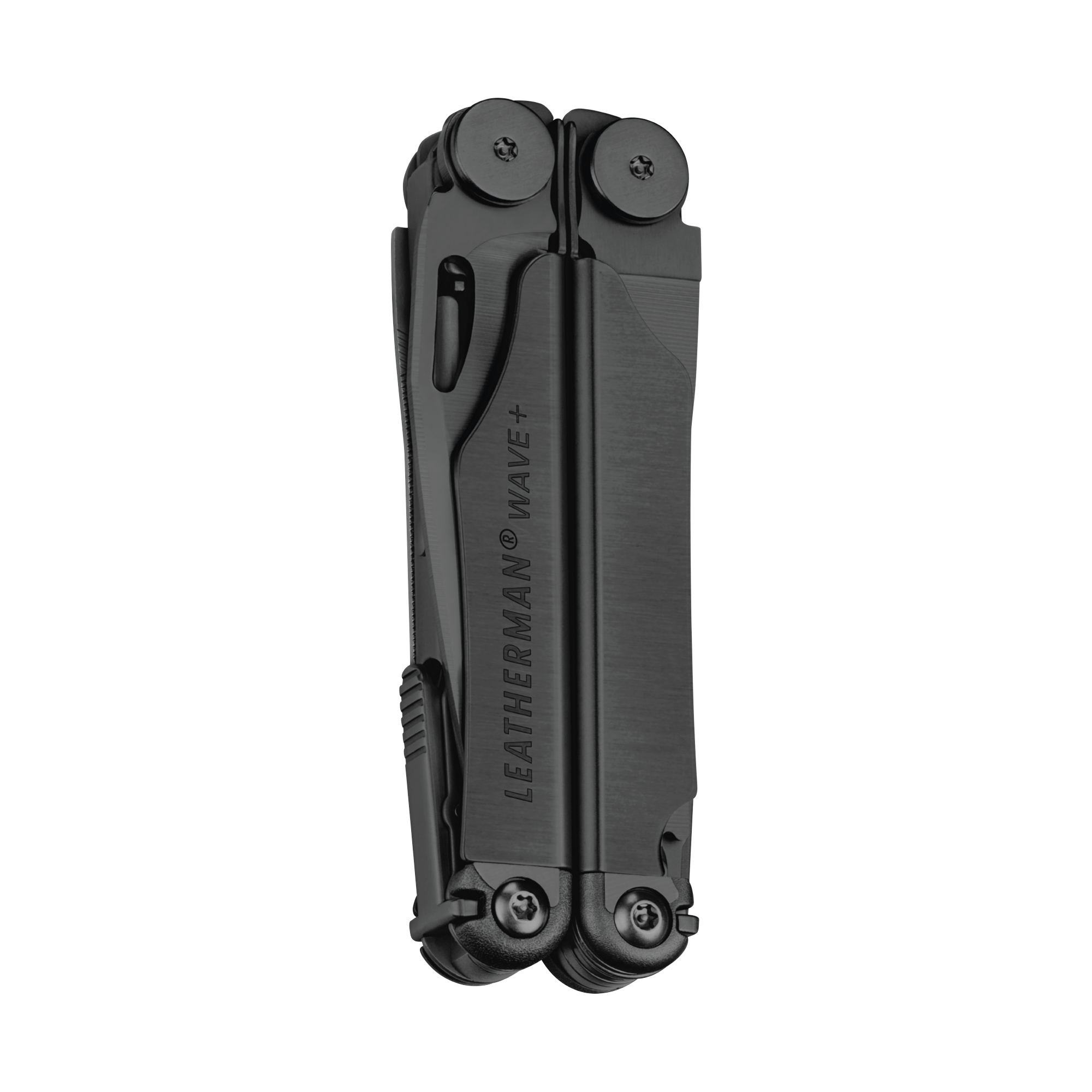 Czarny multi-tool Leatherman Wave+ zamknięty, na białym tle.