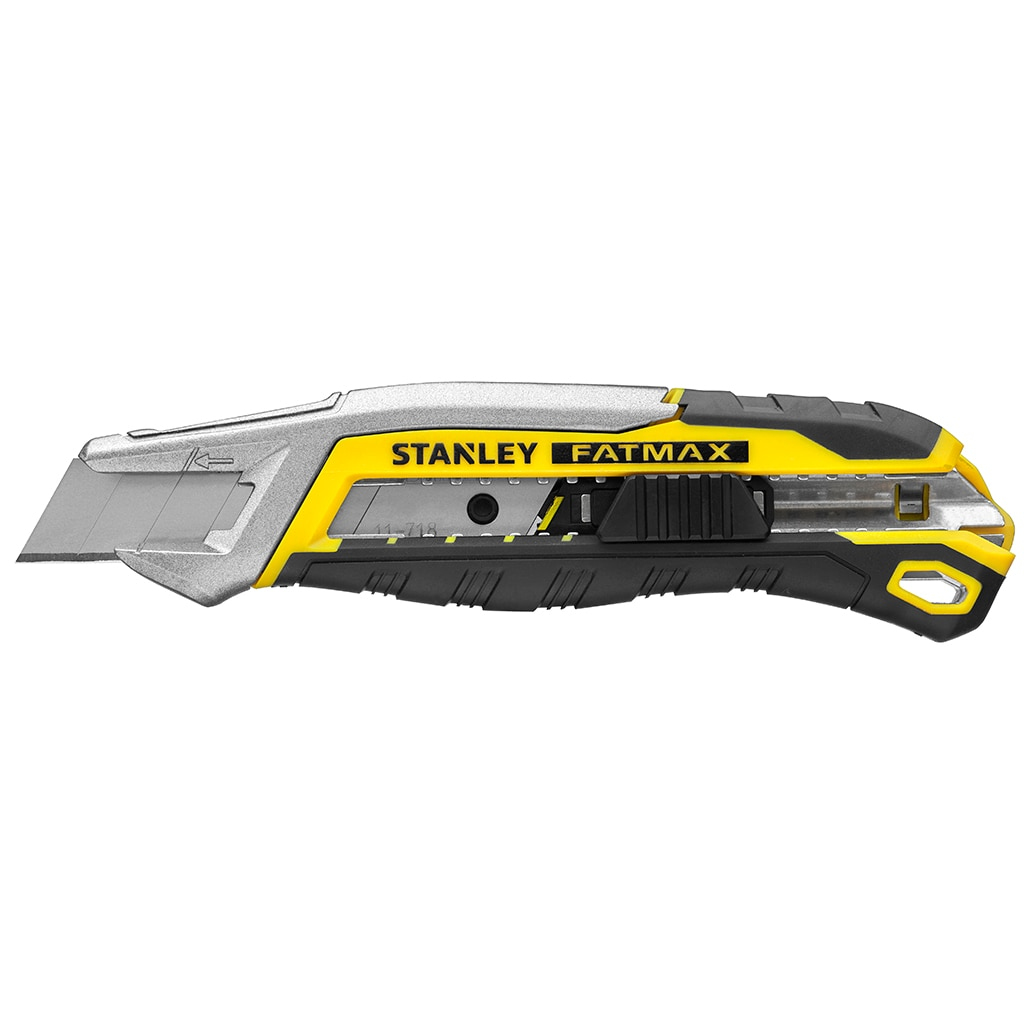 Stanley FatMax-Universalmesser. Silber, Schwarz und Gelb. Klinge ist draußen.