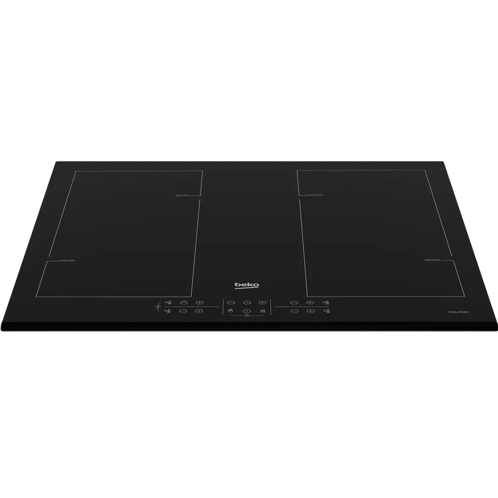 Czarna płyta indukcyjna z dotykowymi elementami sterującymi, na ciemnej powierzchni.