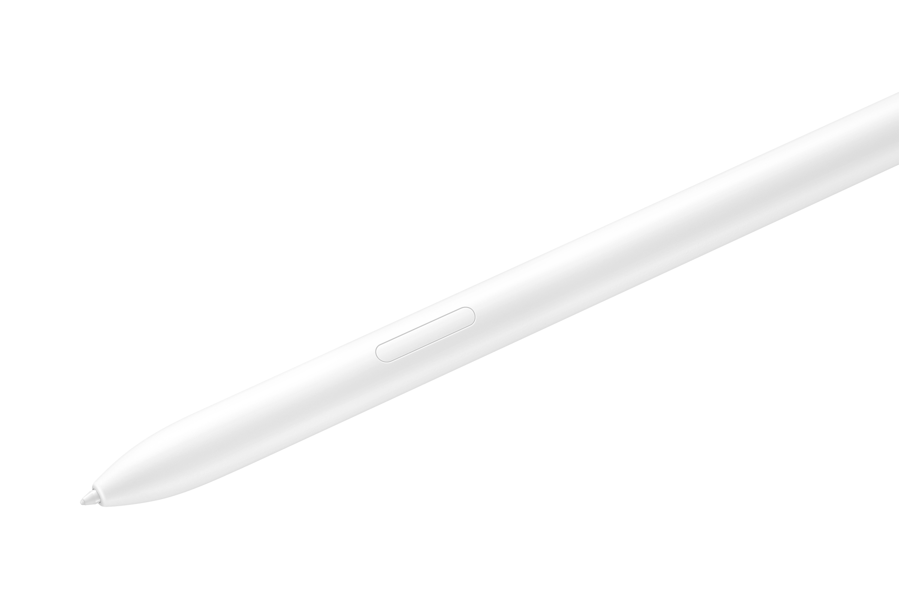 Ein weißer Stift, abgewinkelt. Er hat einen Knopf an der Seite und einen weißen Hintergrund.