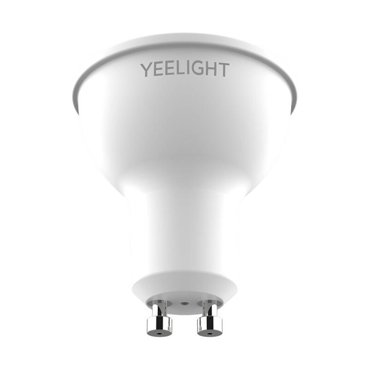 Lampadina bianca Yeelight con due pin metallici alla base.