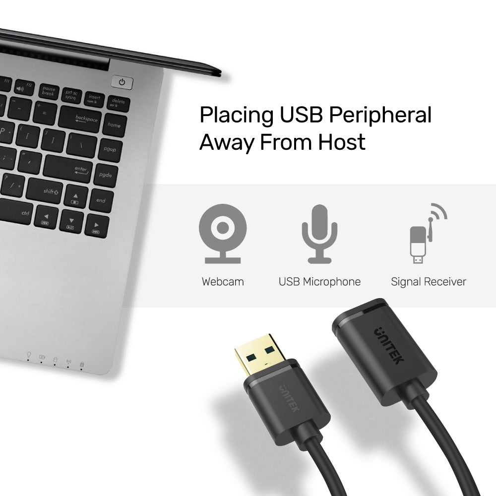 Laptop z kamerą internetową, mikrofonem i odbiornikiem sygnału podłączonymi przez USB.