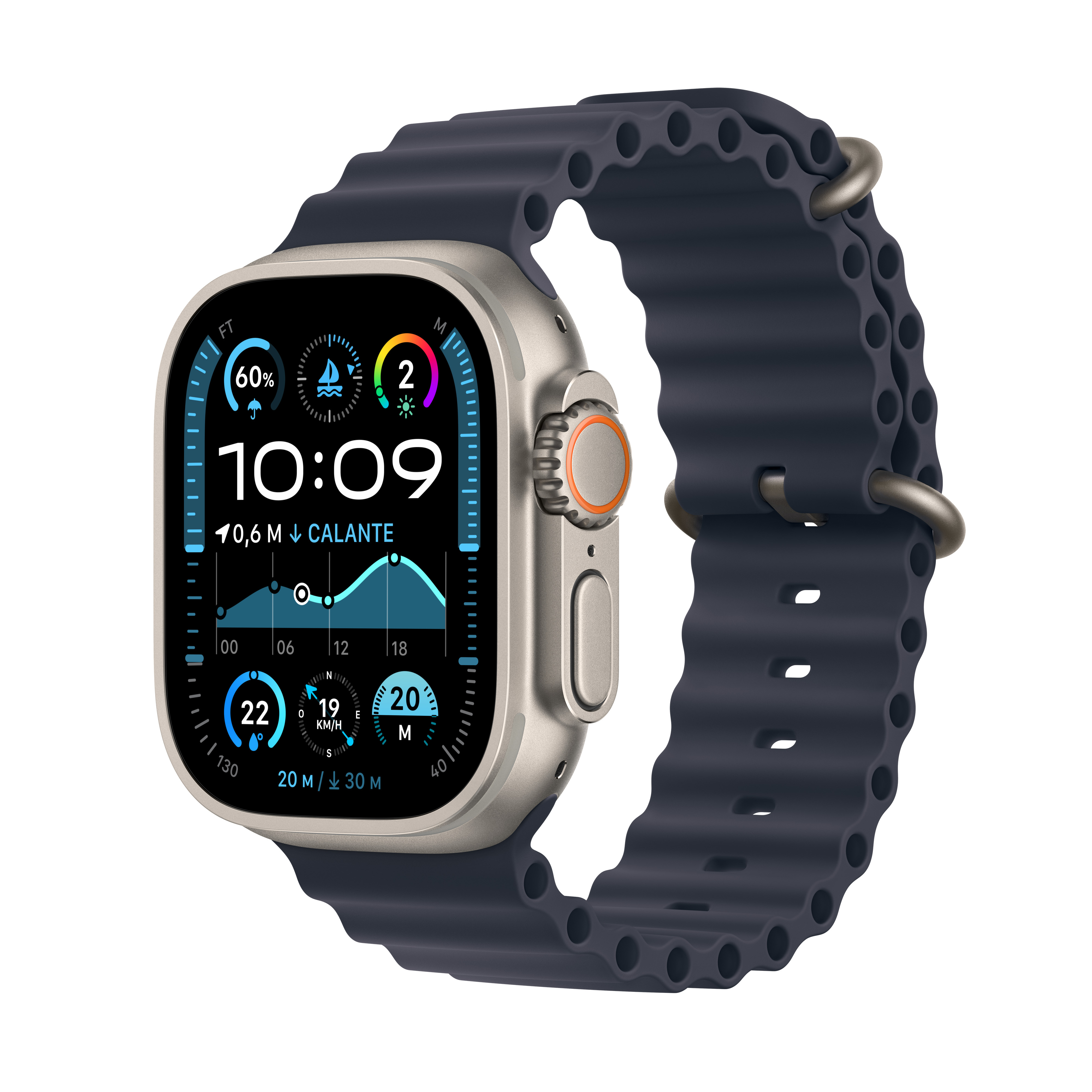 APPLE ULTRA2 49 NATURAL NAVYOCEAN Smartwatch Titangehäuse Titan,  Fluorelastomer, 130 | 200 mm, Natur