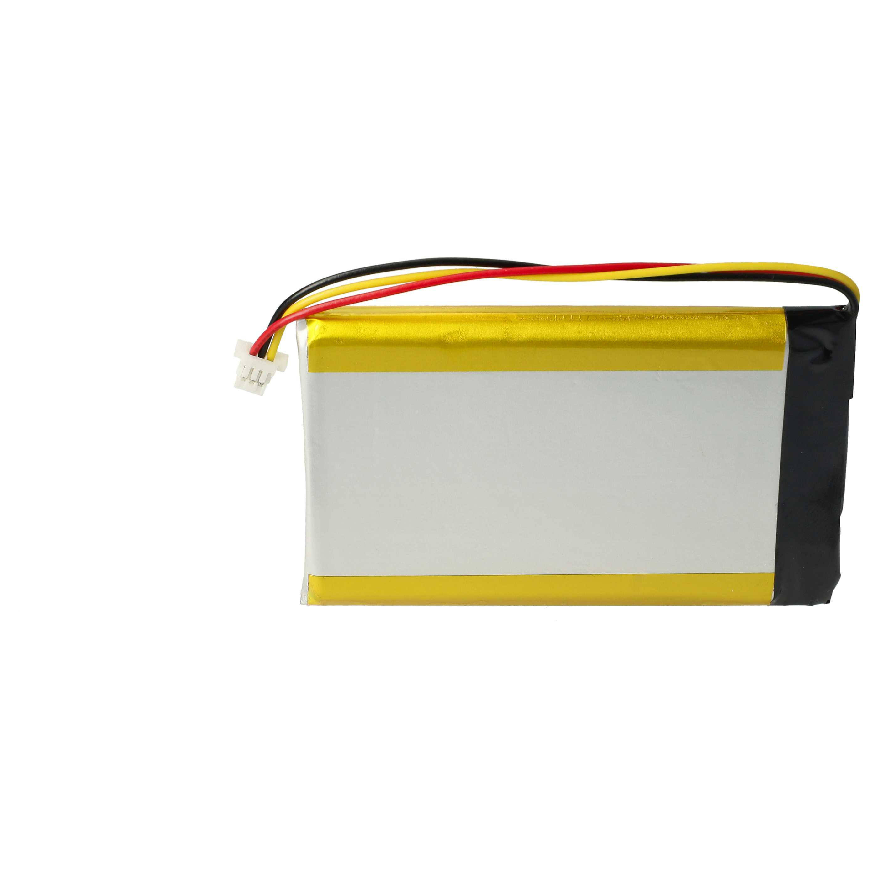 Ein gelb-weißes Batteriepack mit einem schwarz-roten Drahtanschluss auf weißem Hintergrund.