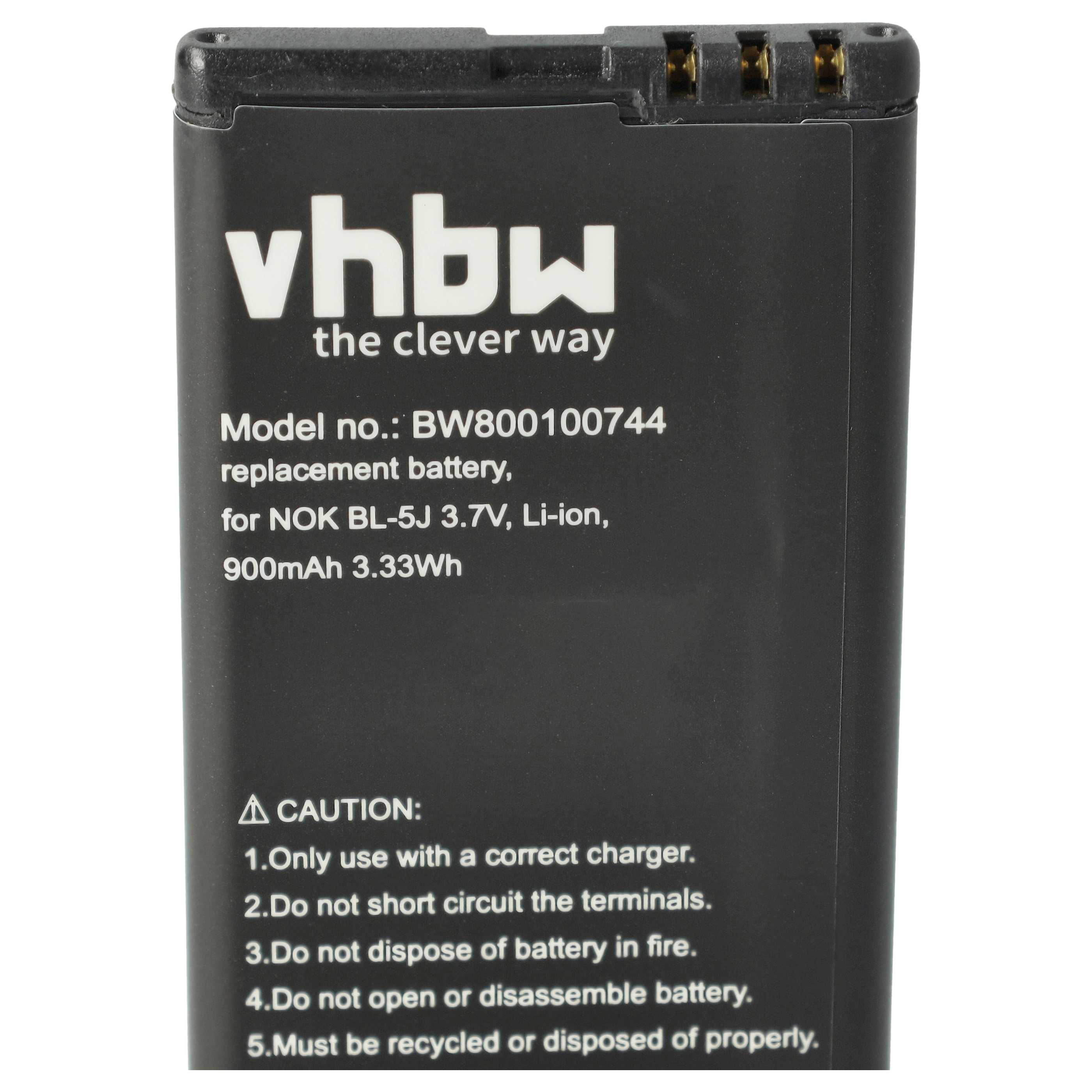Schwarze Batterie mit Text. Enthält Modell, Spezifikationen und Sicherheitshinweise. Rechteckig.