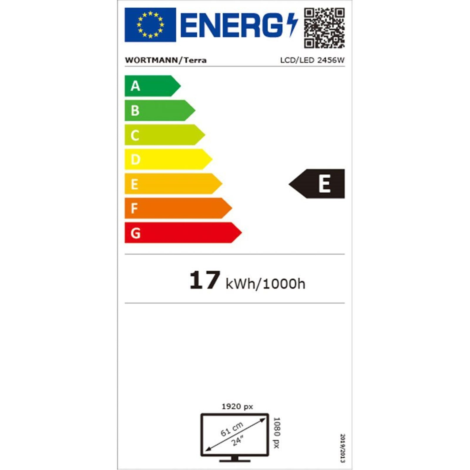 Un'etichetta energetica bianca che mostra l'efficienza energetica. Uno schermo nero nella parte inferiore.