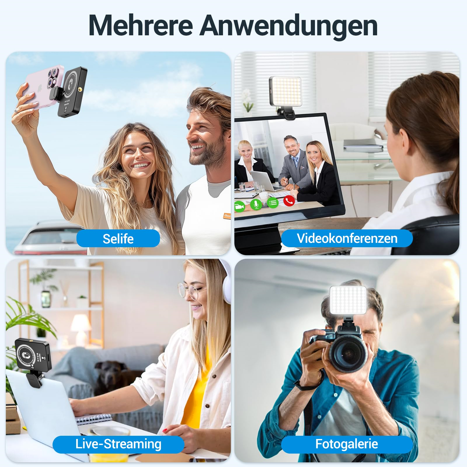 Personen, die ein Gerät für Selfies, Videokonferenzen, Live-Streaming und Fotogalerie verwenden.
