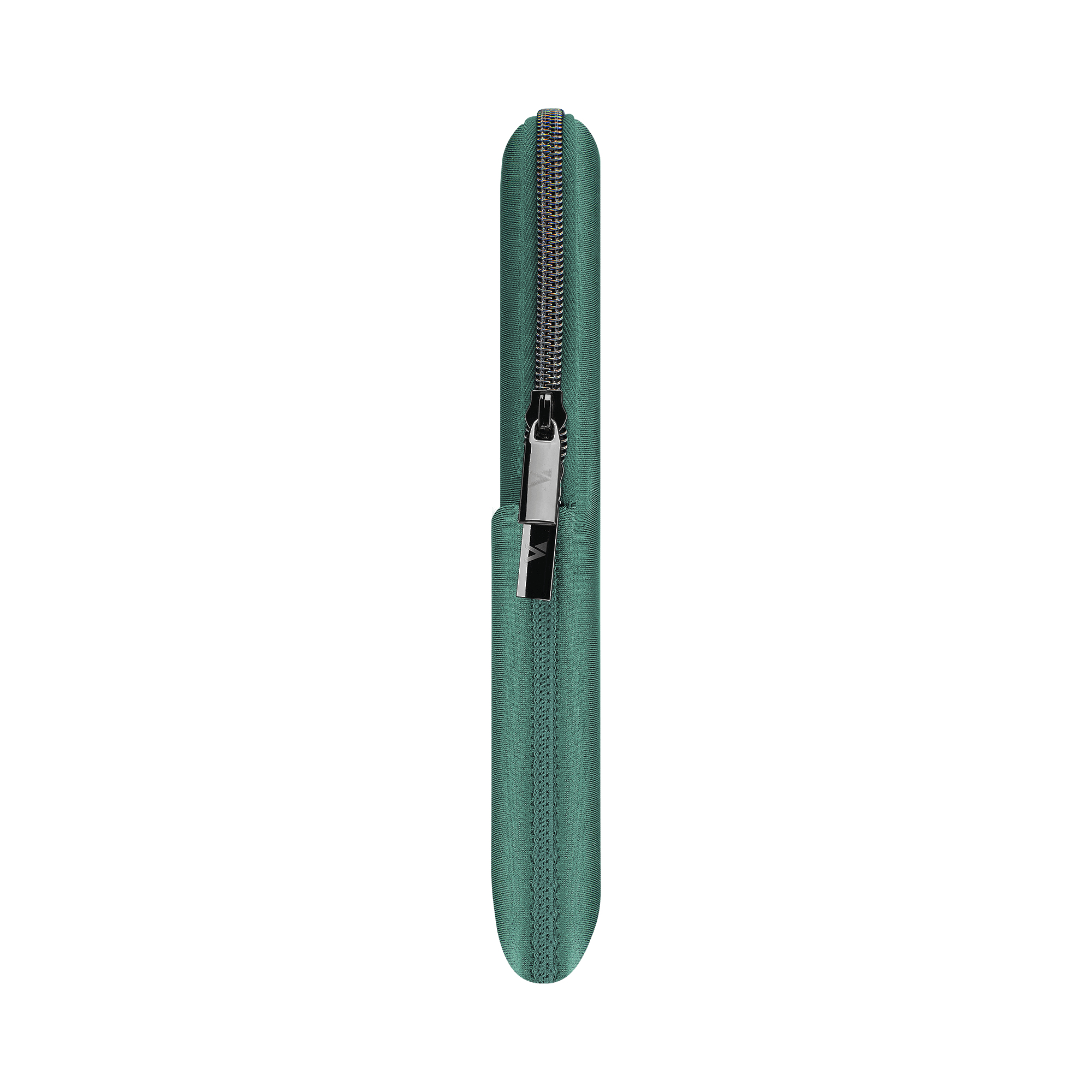 Eine teal-farbene Laptoptasche mit Reißverschluss.