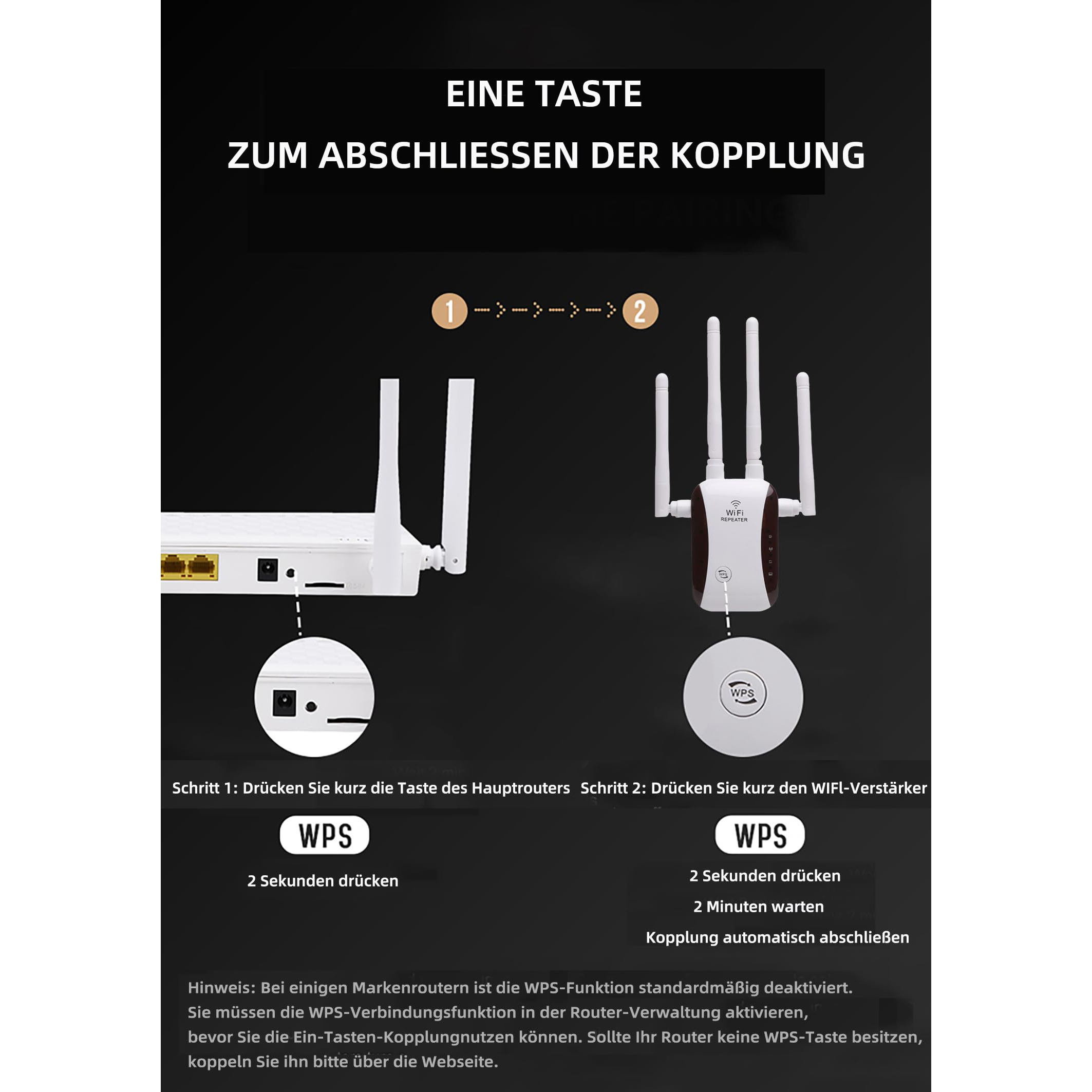 Diagramm, das die WPS-Funktion eines Routers und eines WLAN-Extenders zeigt.