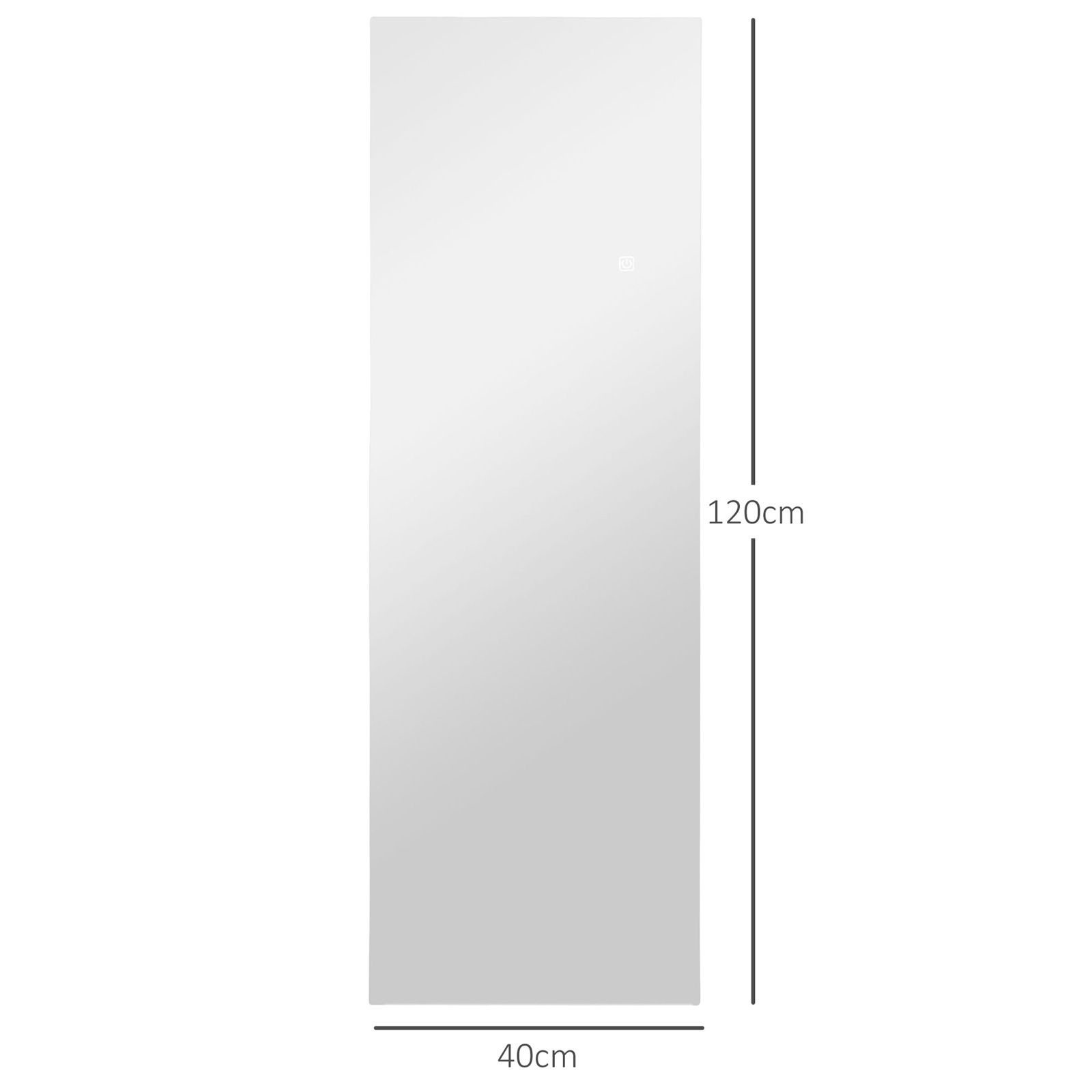 Ganzkörperspiegel, weiß, mit den Maßen 120 cm hoch und 40 cm breit.