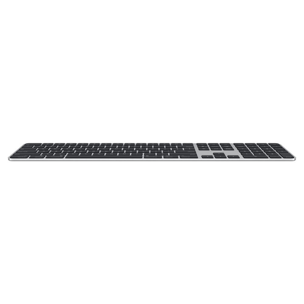 Silver keyboard on a white background. Low-profile and minimalist design.
