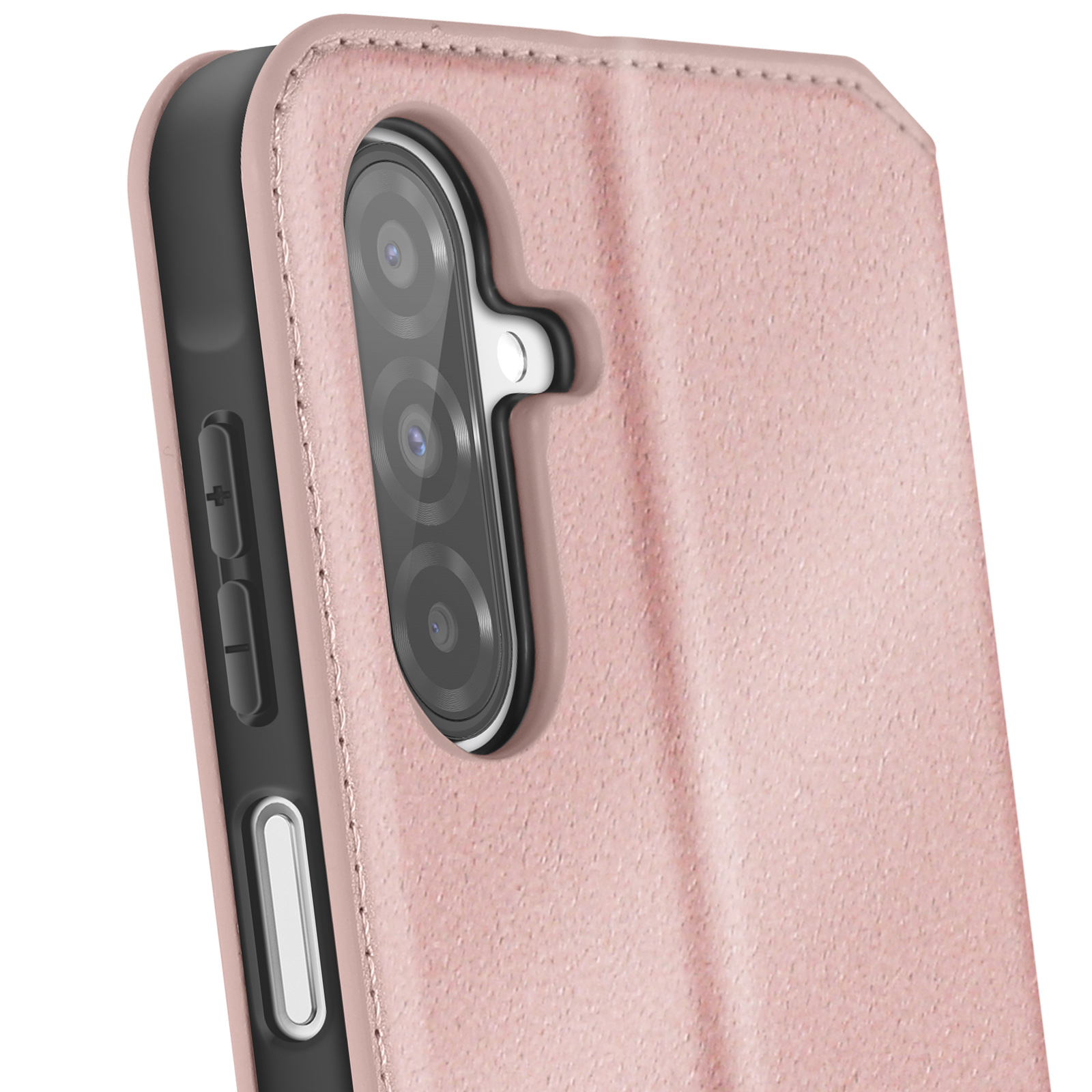 Primo piano di una custodia per telefono rosa con lenti della fotocamera.