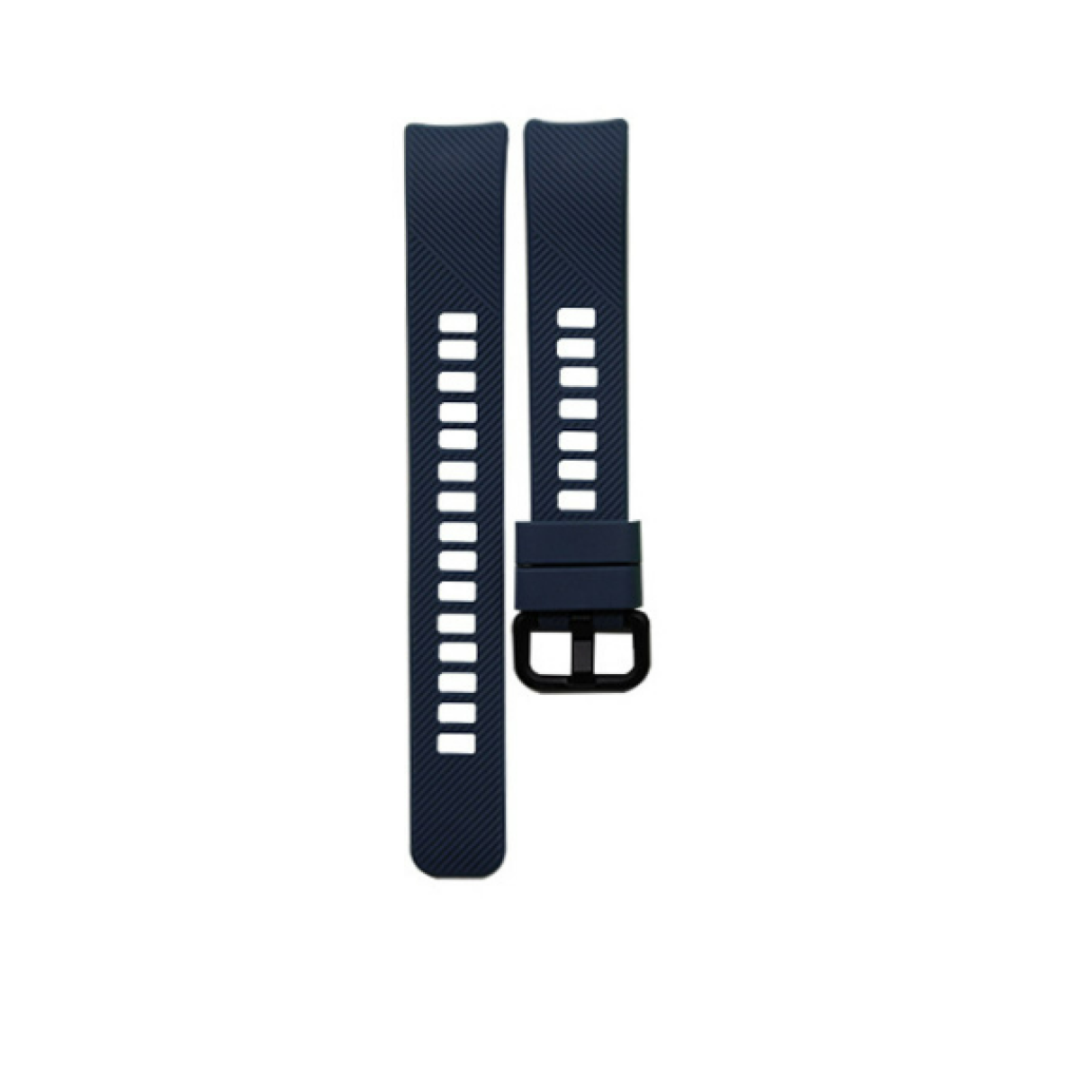 Zwei blaue Uhrenarmbänder mit weißen Löchern, schwarze Schnalle.