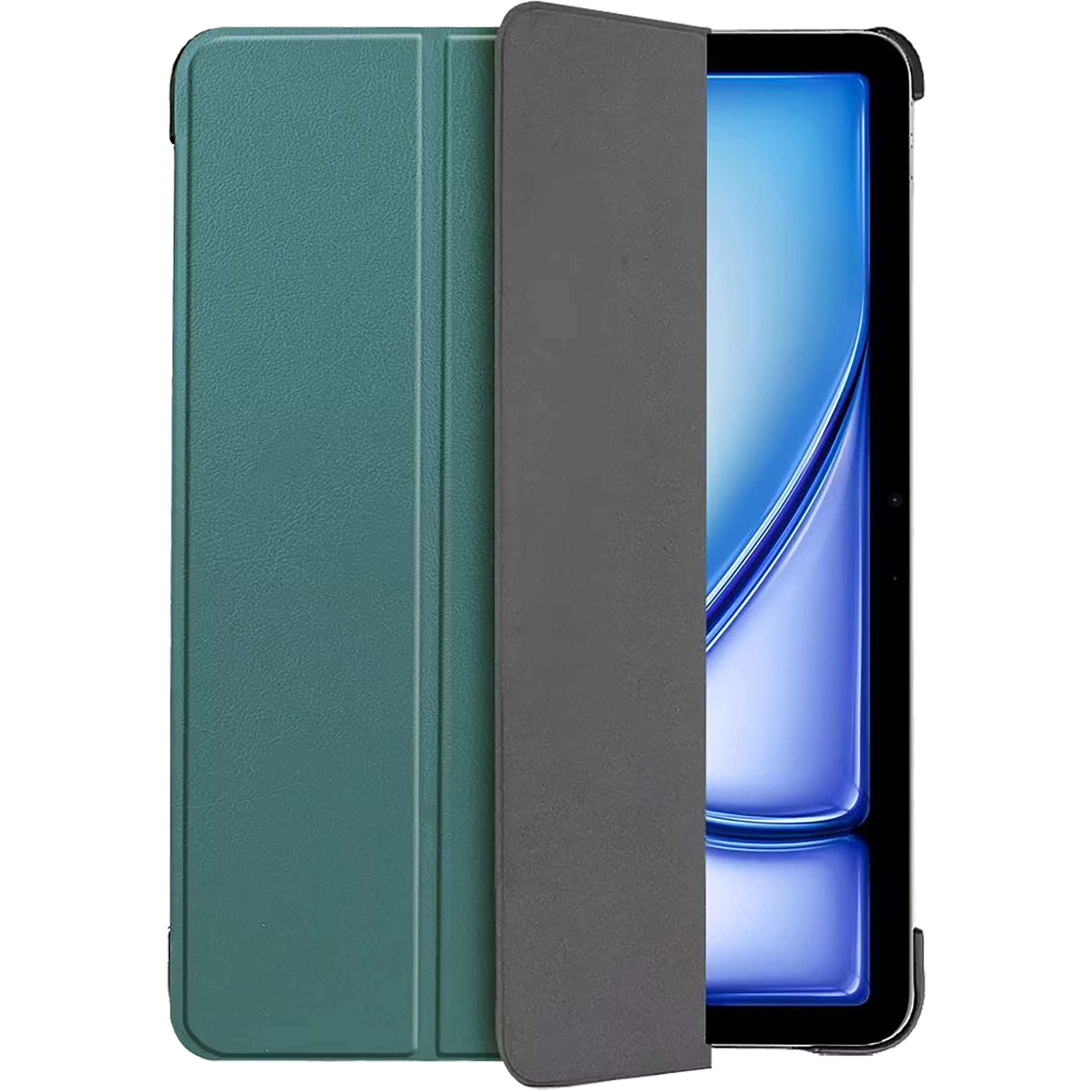 Tablet in grün-grauem Gehäuse, geöffnet, um den Bildschirm anzuzeigen.