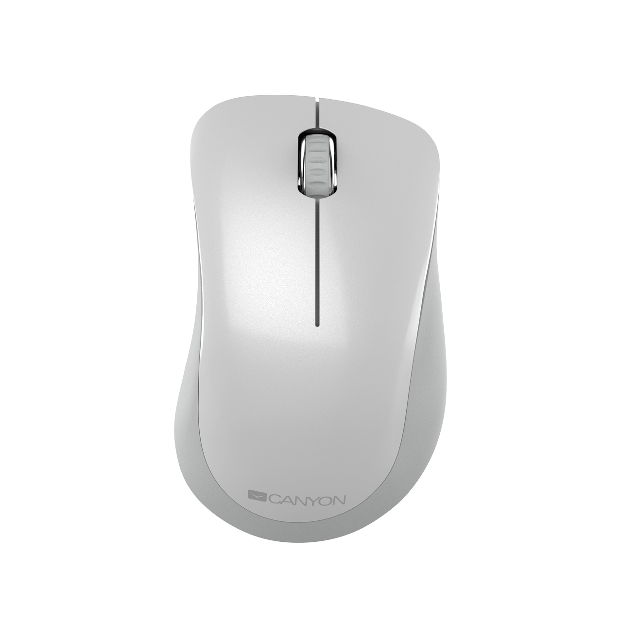 Souris blanche avec molette et logo Canyon.
