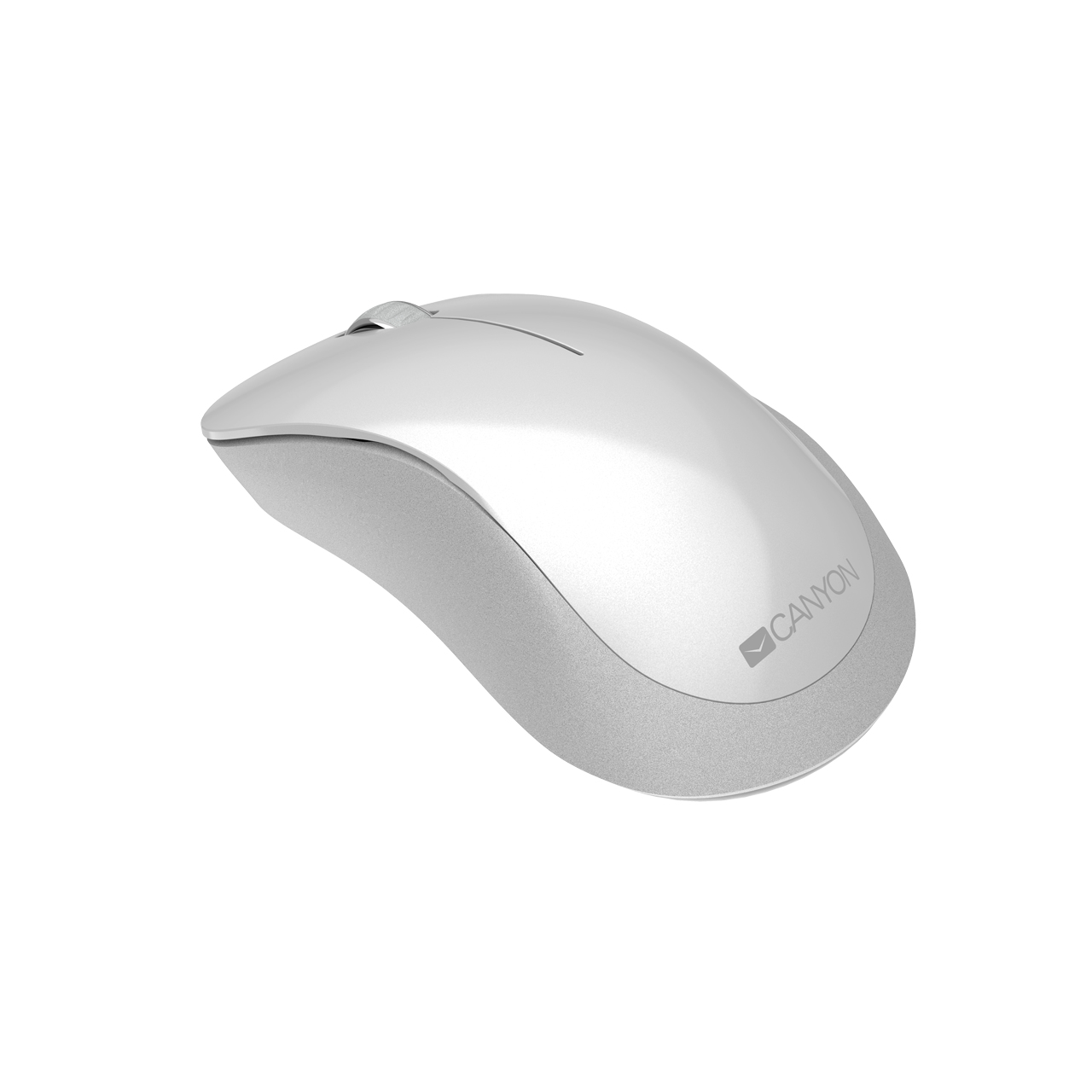 Souris blanche et grise sur fond blanc. La souris a un design incurvé.