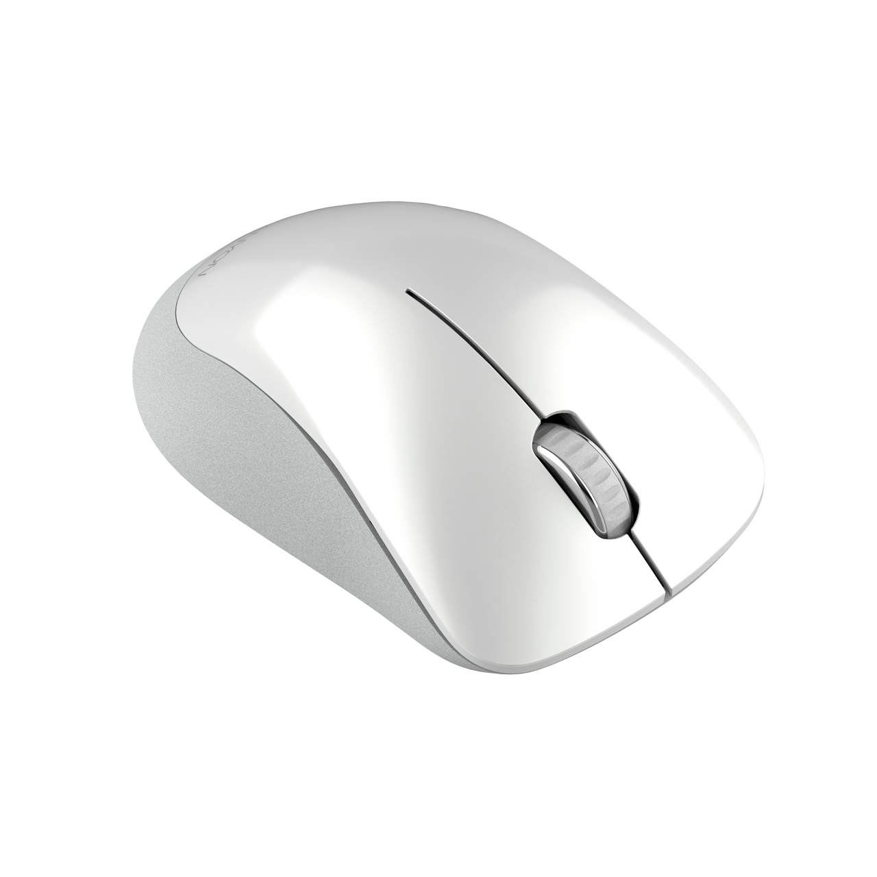 Souris blanche sur fond blanc. C'est une souris simple avec une molette de défilement.