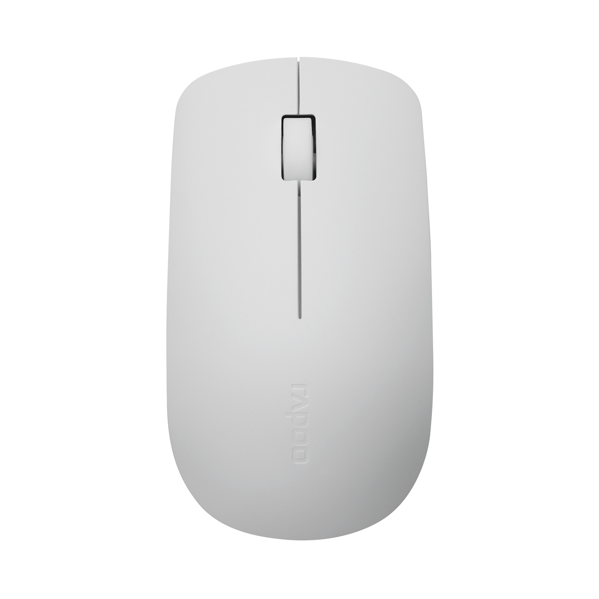 Mouse bianco con rotella e logo Rapoo.