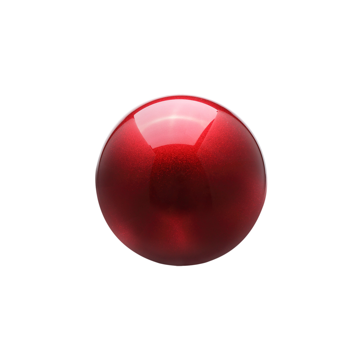 Red spherical ball with a glossy surface on a white background.