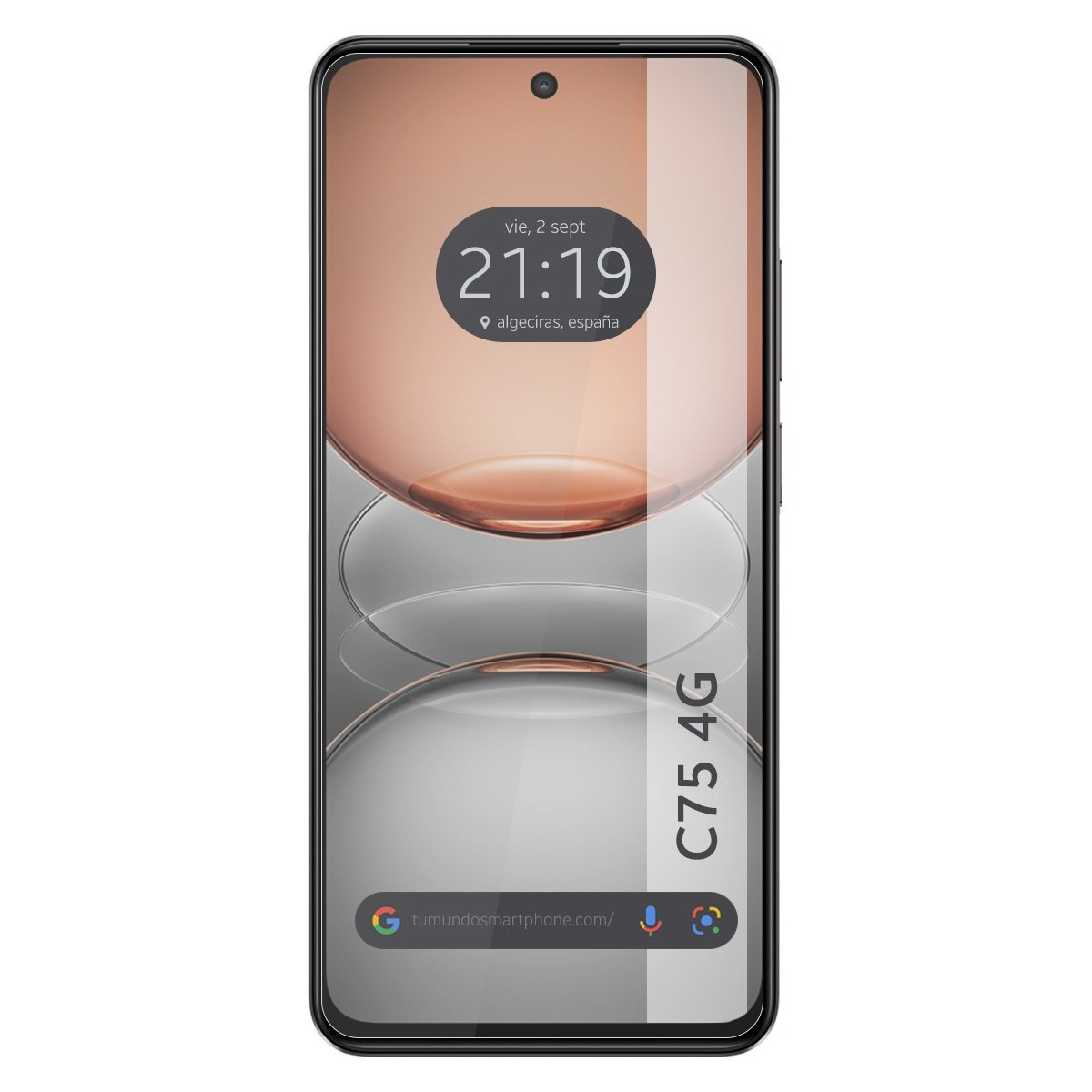 Uno smartphone che mostra data, ora e indirizzo web sul suo schermo.