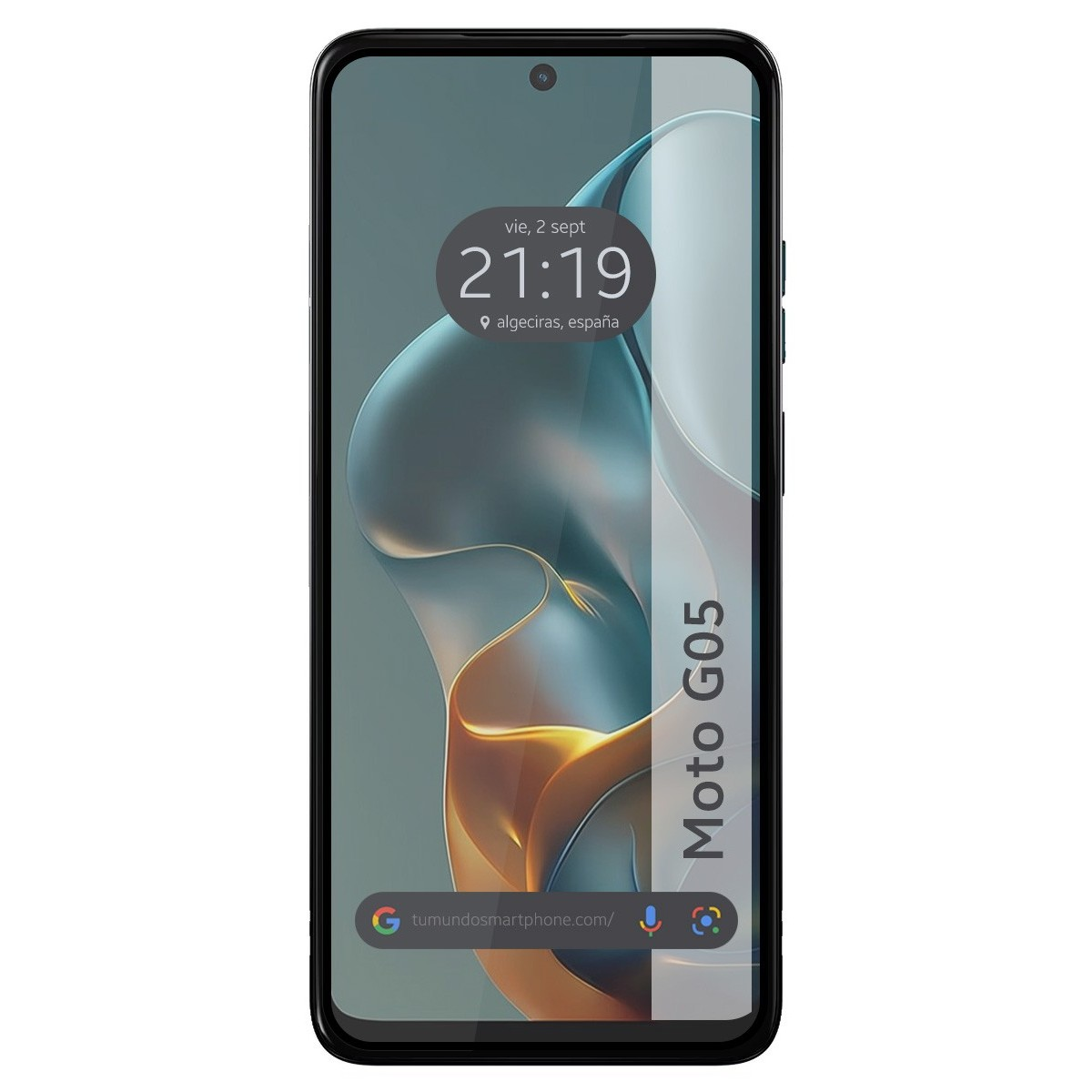 Smartphone Moto G05 che mostra l'ora.