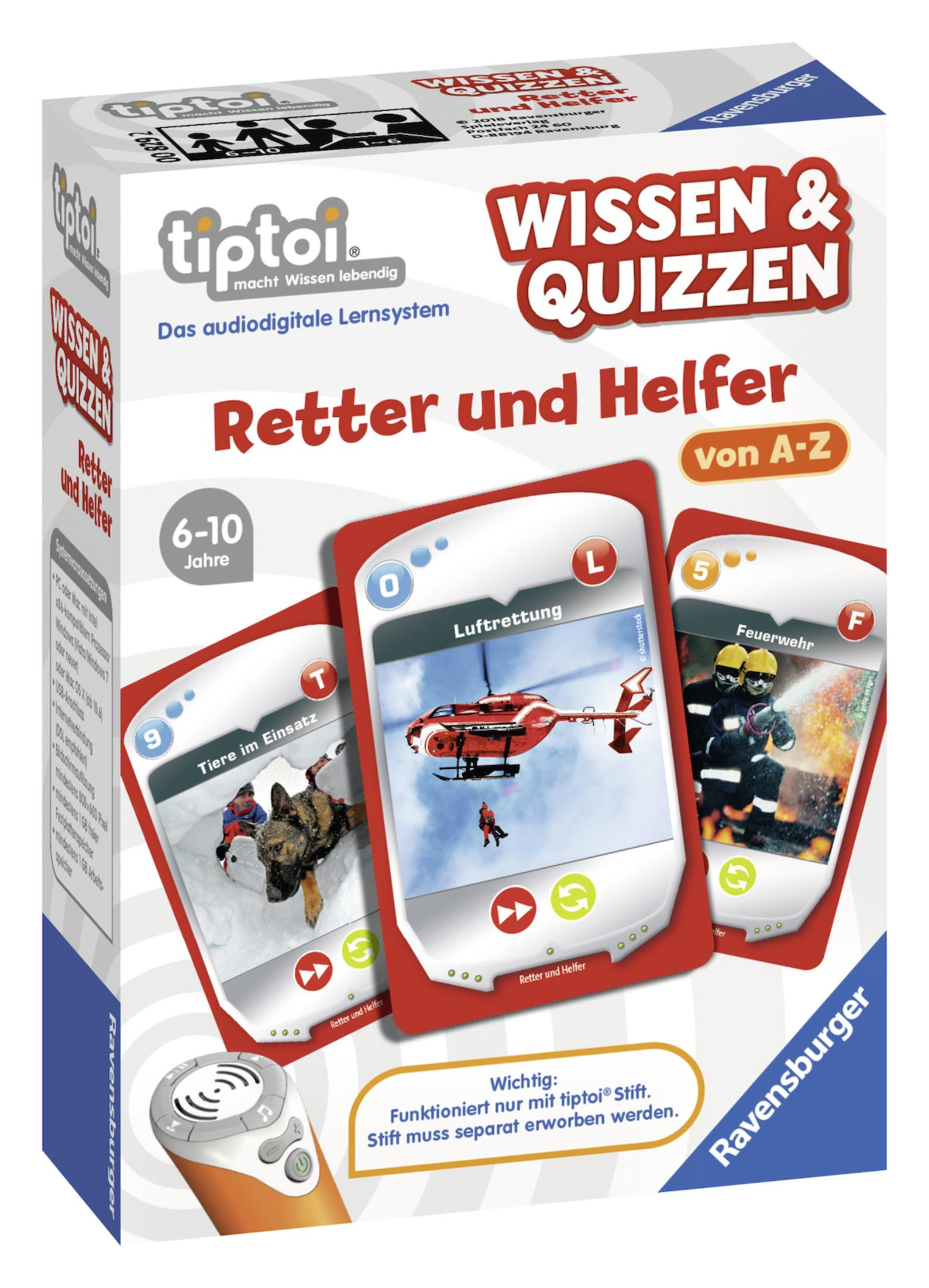 Box mit Spielkarten, Karten zeigen Bilder zum Thema Rettung.