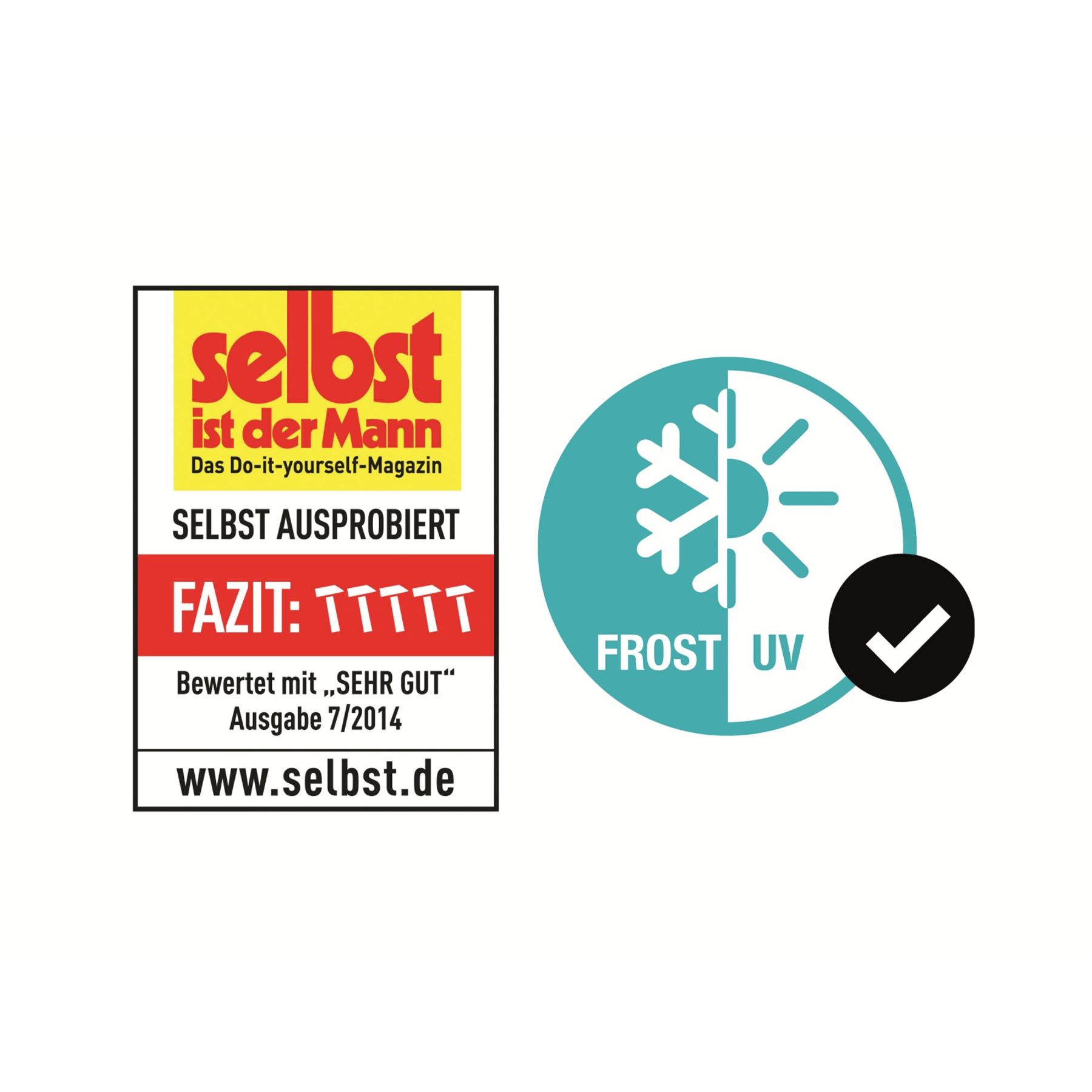 Ein Logo mit Text und einem Häkchen auf weißem Hintergrund. Es ist ein 