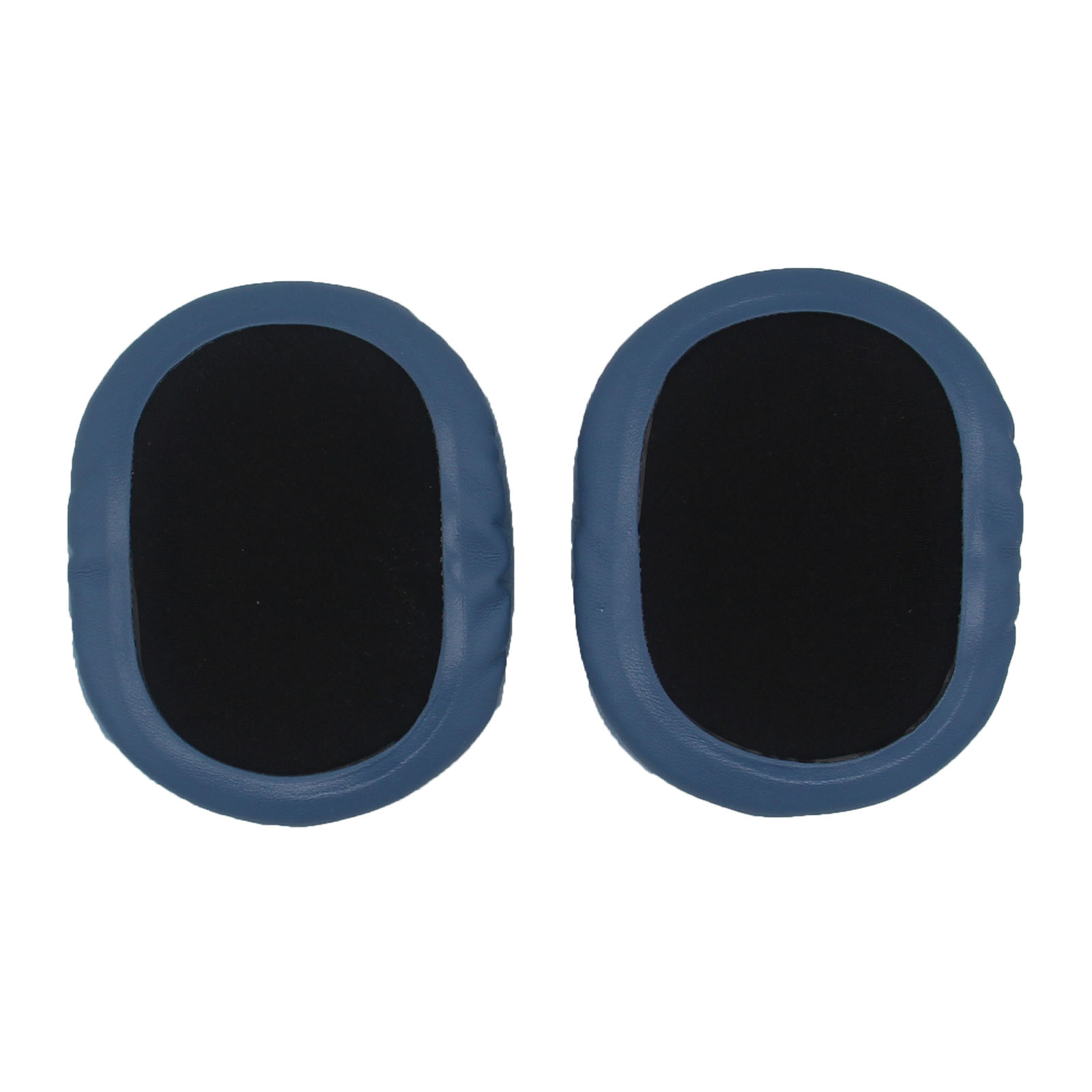Due cuscinetti auricolari ovali blu con centri neri. Sono uno accanto all'altro.